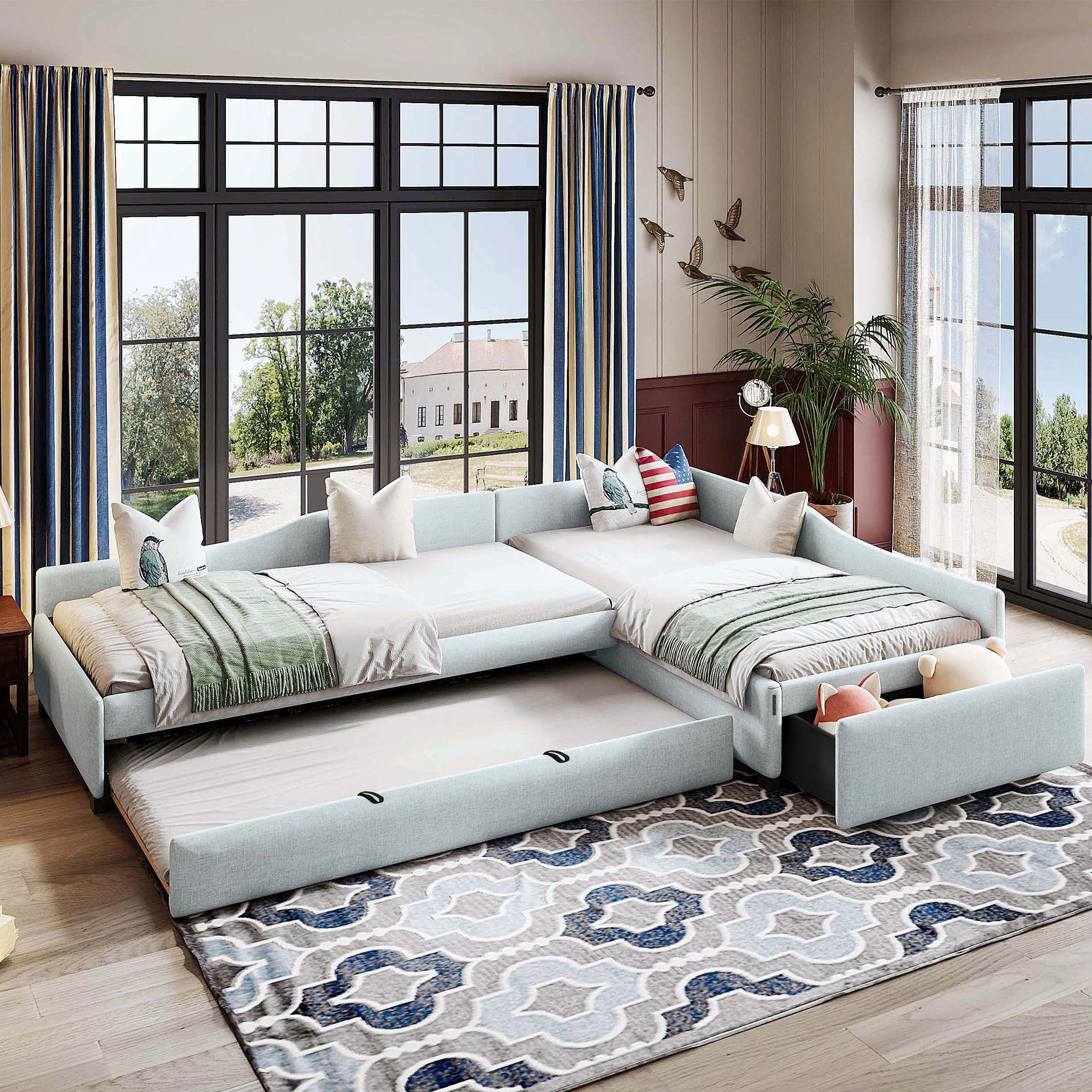 Upholstered Double Daybed With Trundle And Drawer - Image 12