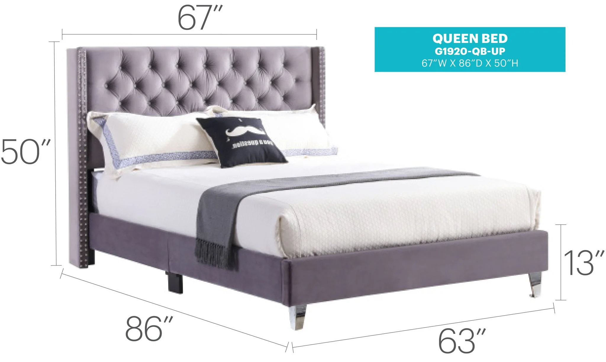 Upholstered Nailhead Trim Chic Bed - Image 14