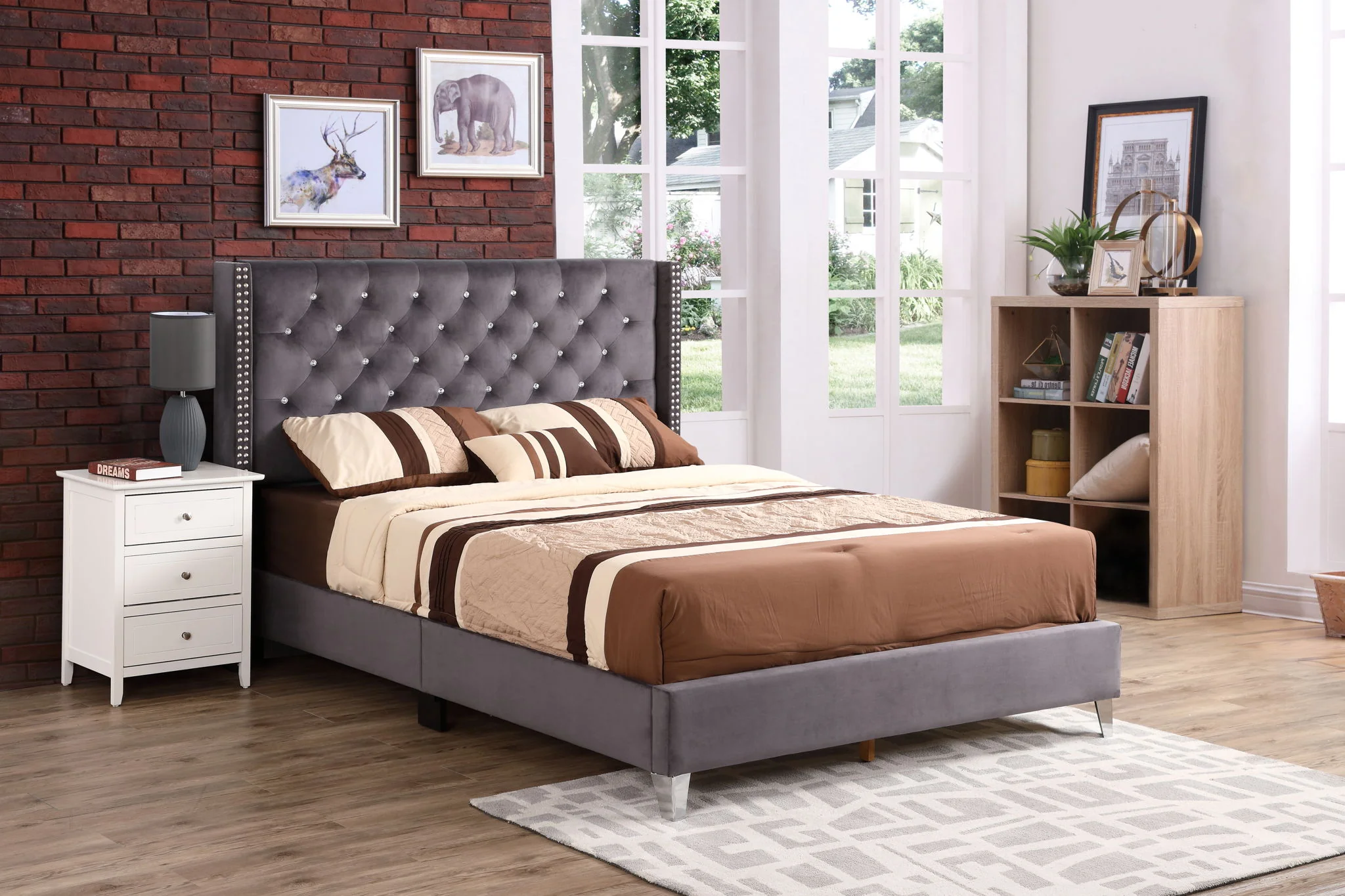 Upholstered Nailhead Trim Chic Bed - Image 2