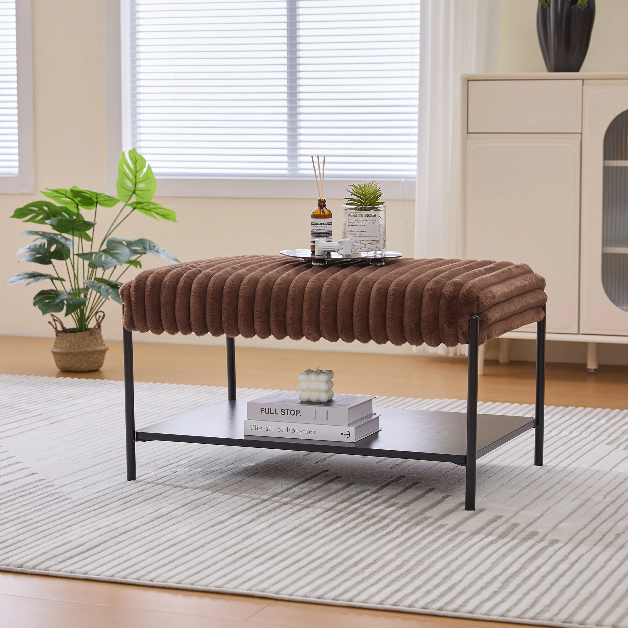 Upholstered Ottoman Coffee Table Foot Rest With Open Storage - Image 10