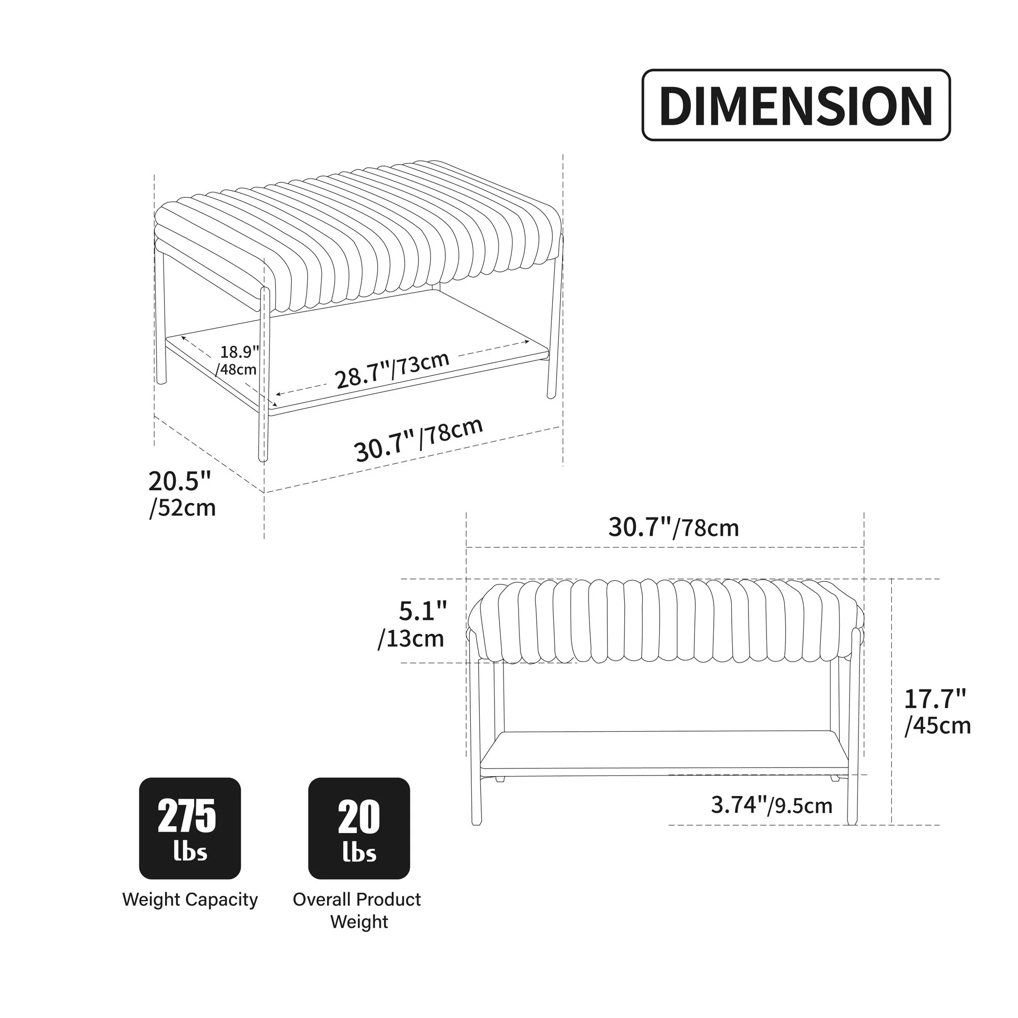 Upholstered Ottoman Coffee Table Foot Rest With Open Storage - Image 6