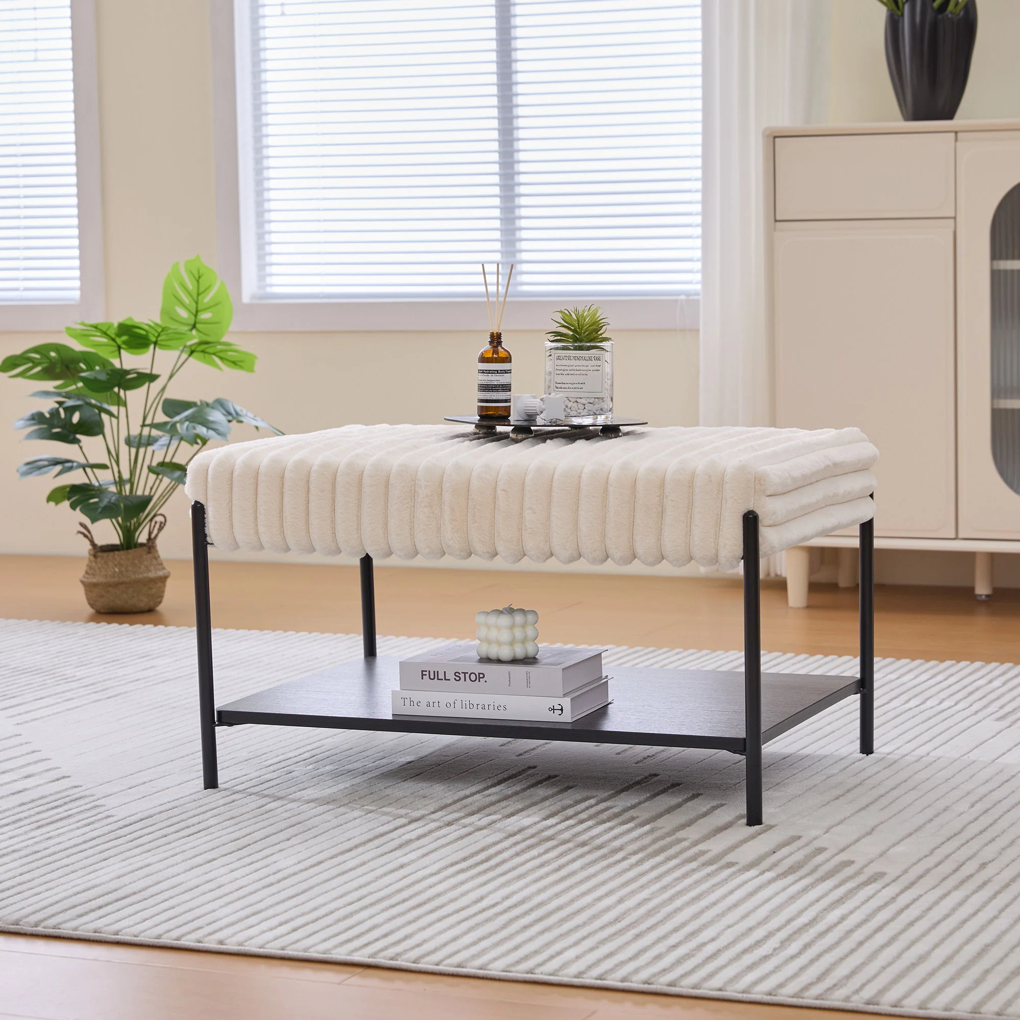 Upholstered Ottoman Coffee Table Foot Rest With Open Storage - Image 9