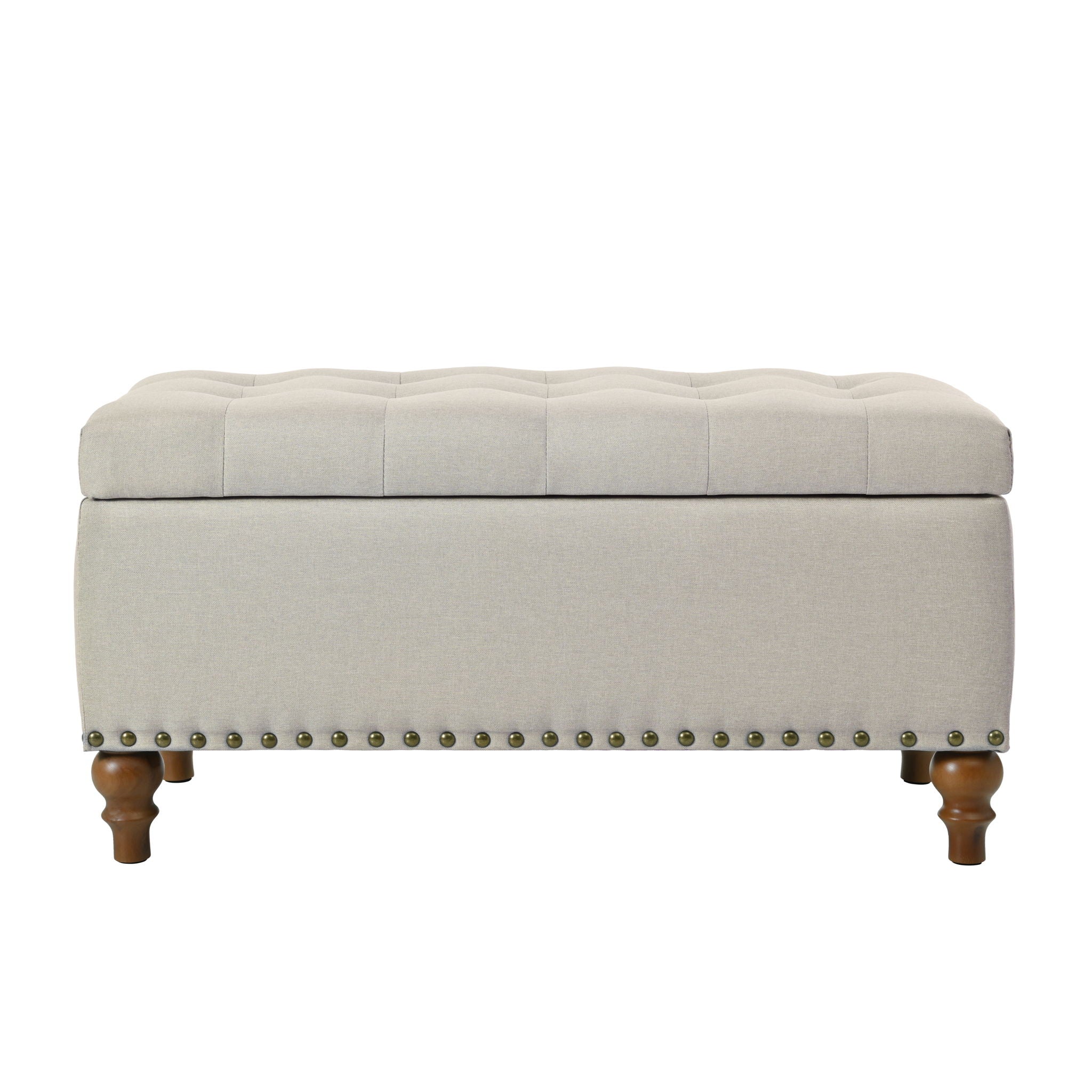 Upholstered Ottoman With Storage And Rivet Trim - Image 2