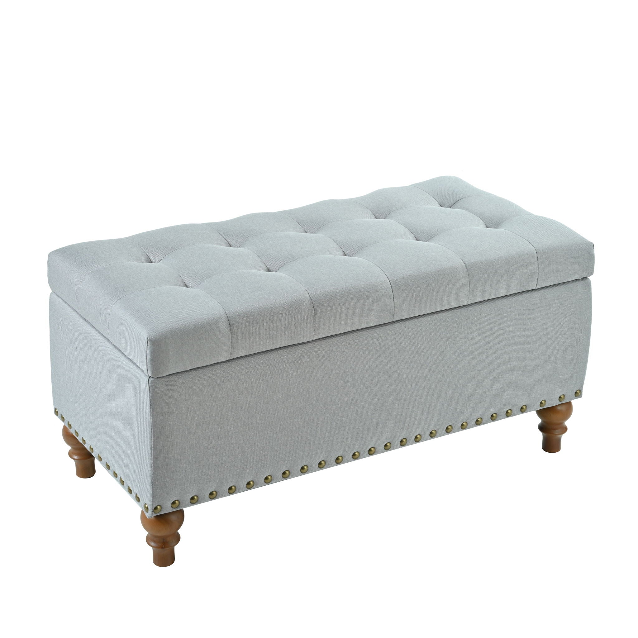 Upholstered Ottoman With Storage And Rivet Trim - Image 3
