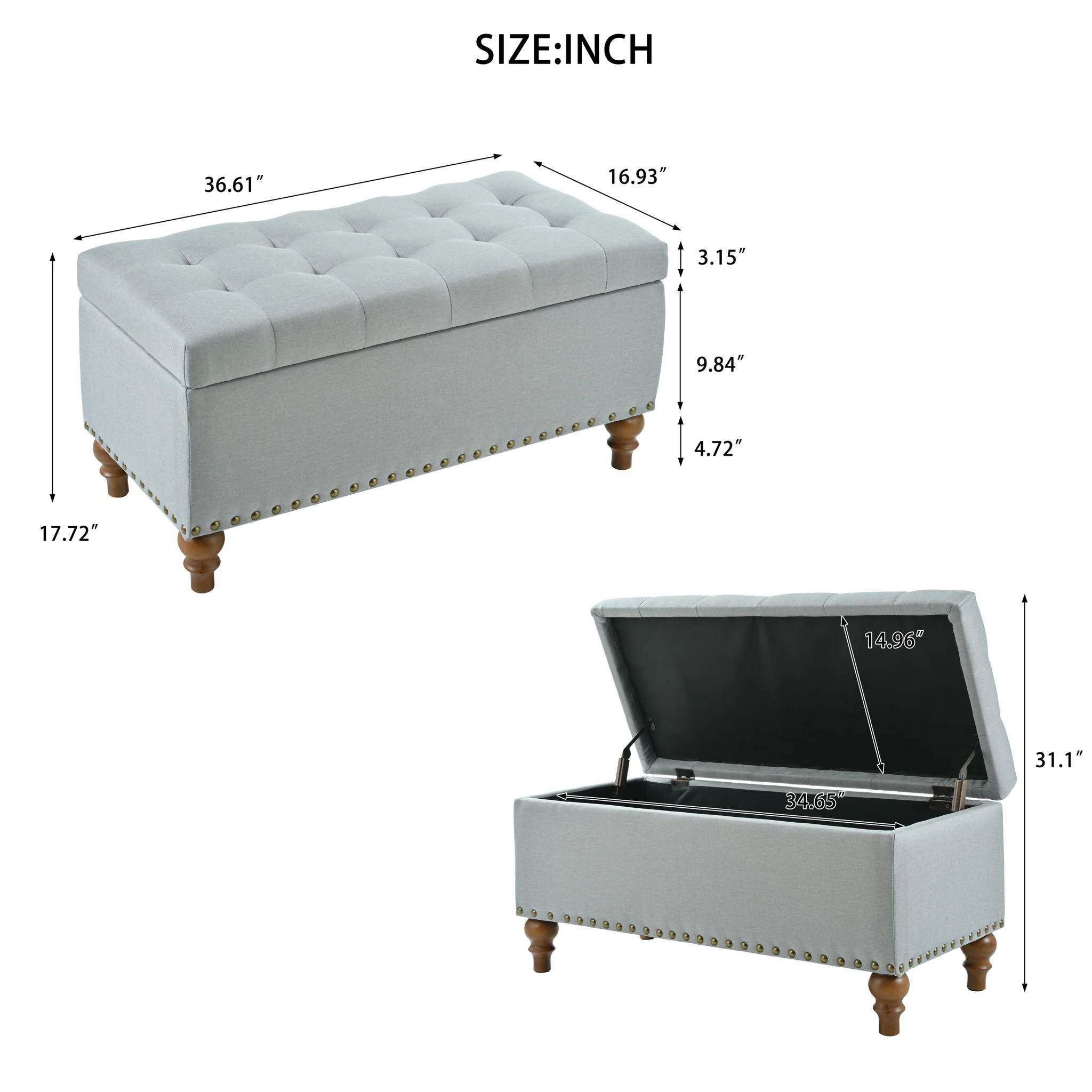 Upholstered Ottoman With Storage And Rivet Trim - Image 4