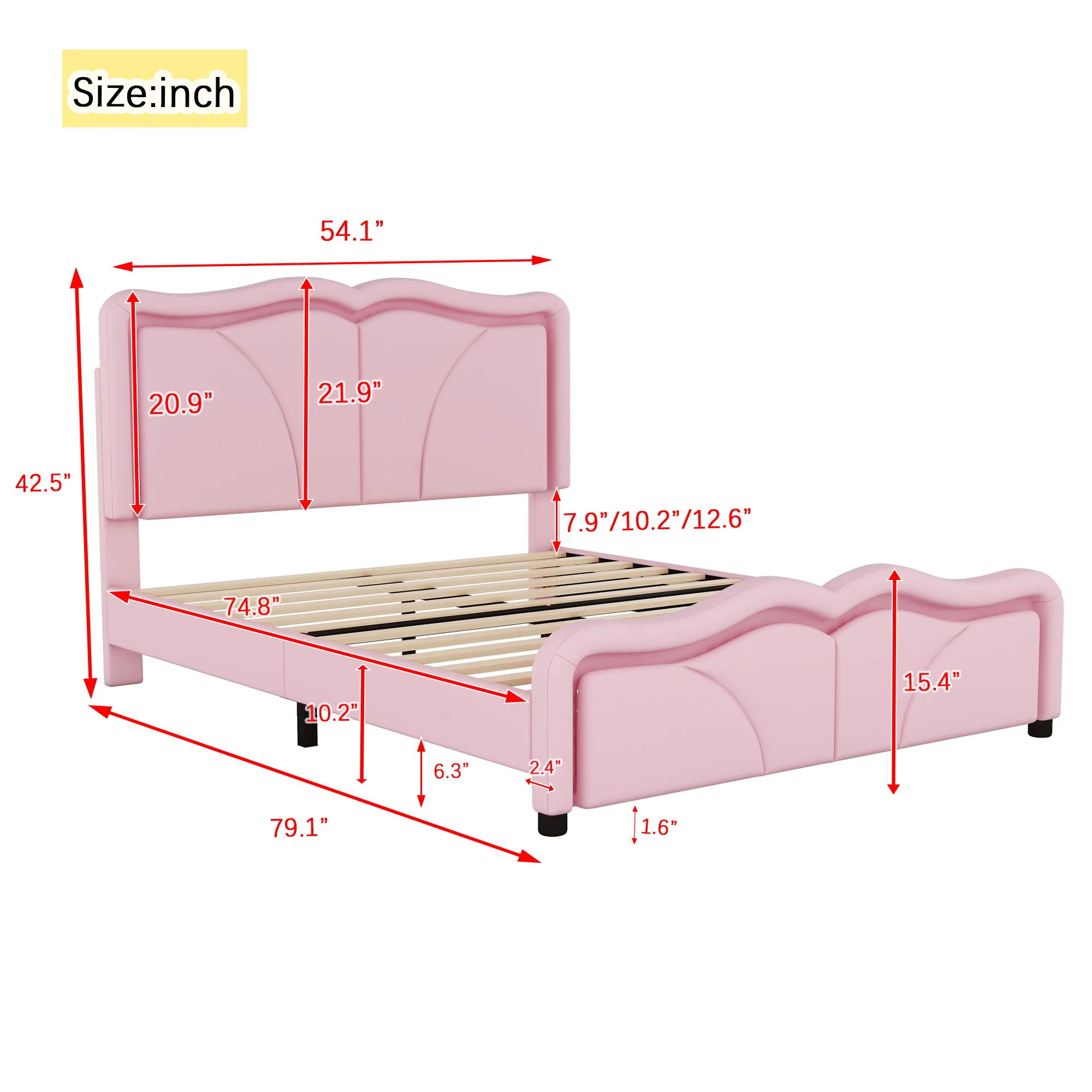 Upholstered Platform Bed & Curve Shaped And Height Adjustable Headboard, LED Light Strips - Image 11