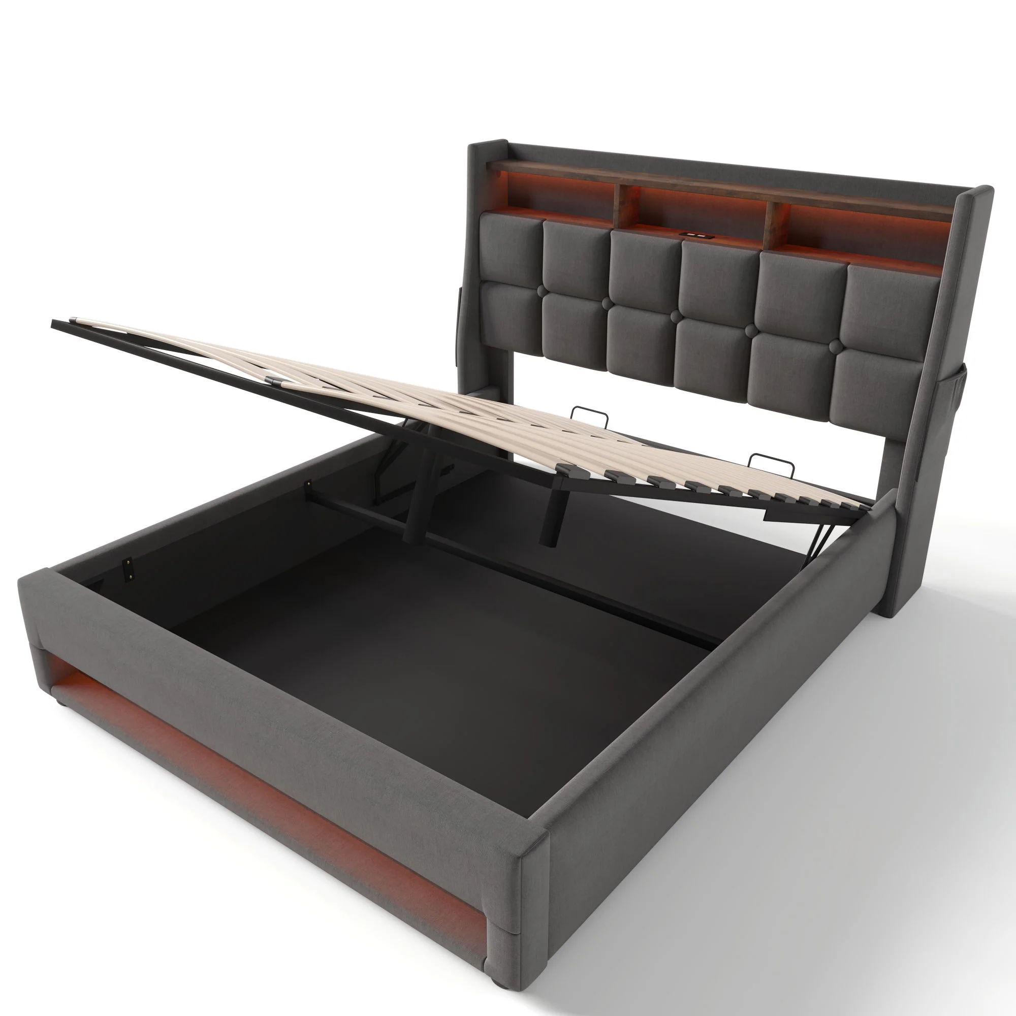 Upholstered Platform Bed With A Hydraulic Storage System, LED And USB Charging (Without Mattress) - Image 2