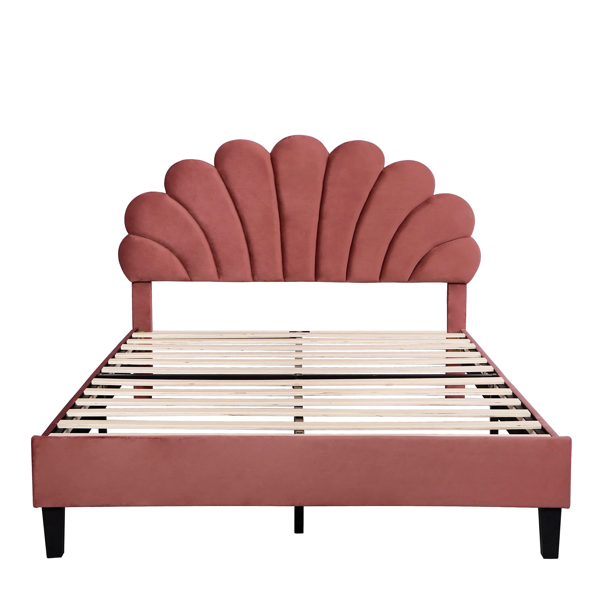 Upholstered Platform Bed With Flower Pattern Headboard - Image 11