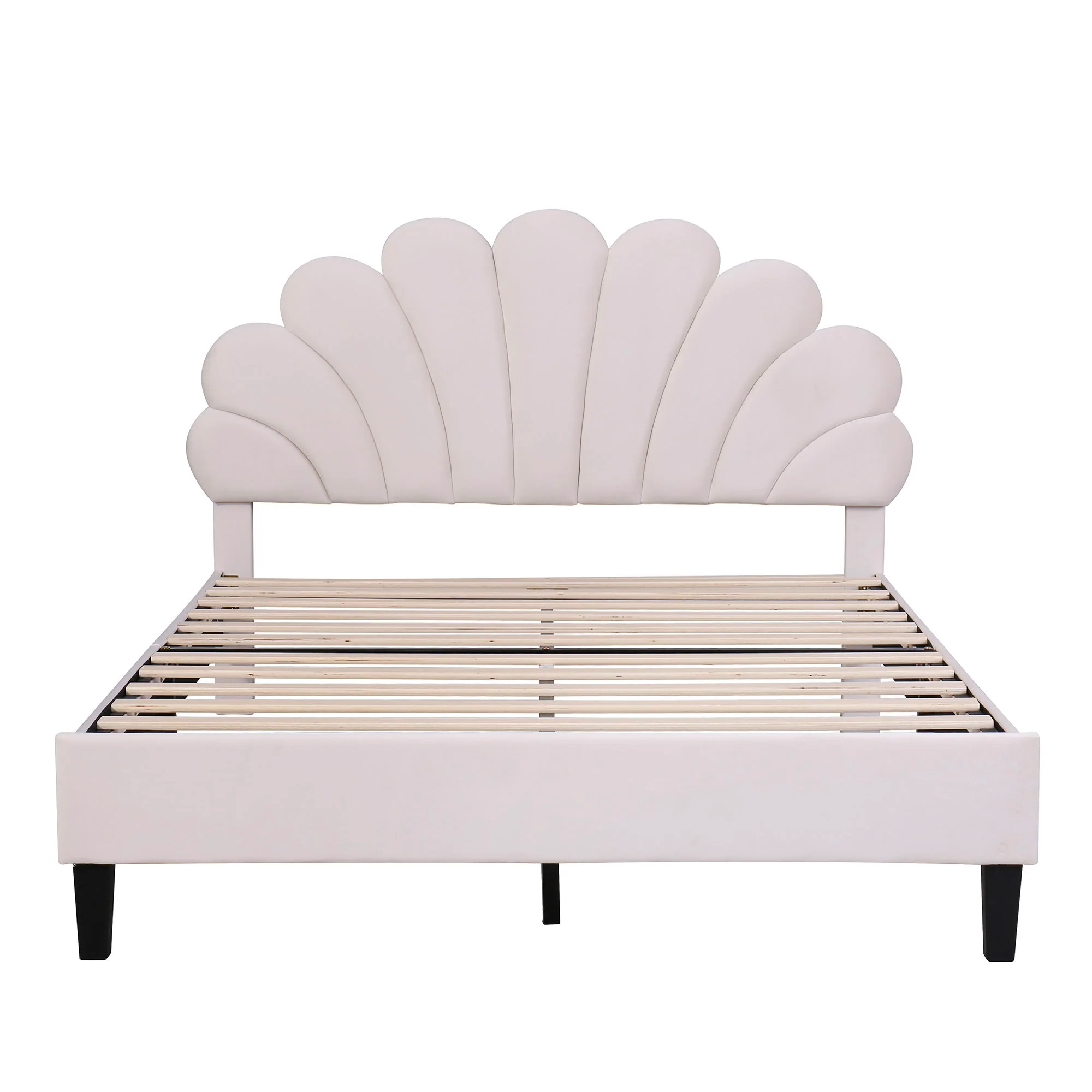 Upholstered Platform Bed With Flower Pattern Headboard - Image 9