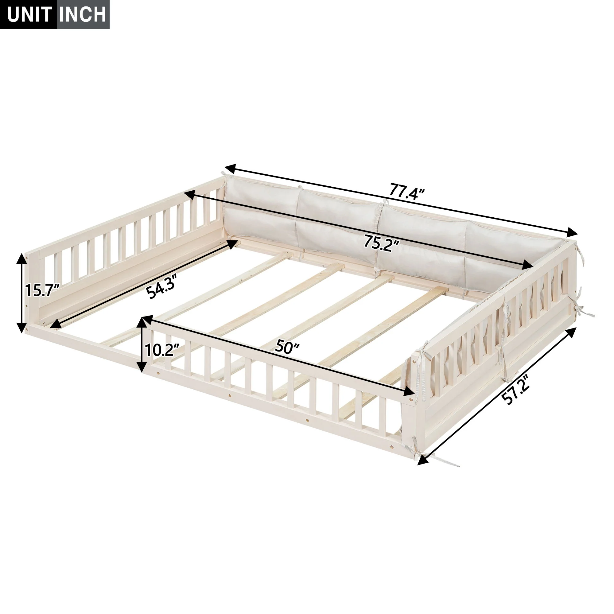 Upholstered Platform Bed With Guardrail And Pillow - Image 3