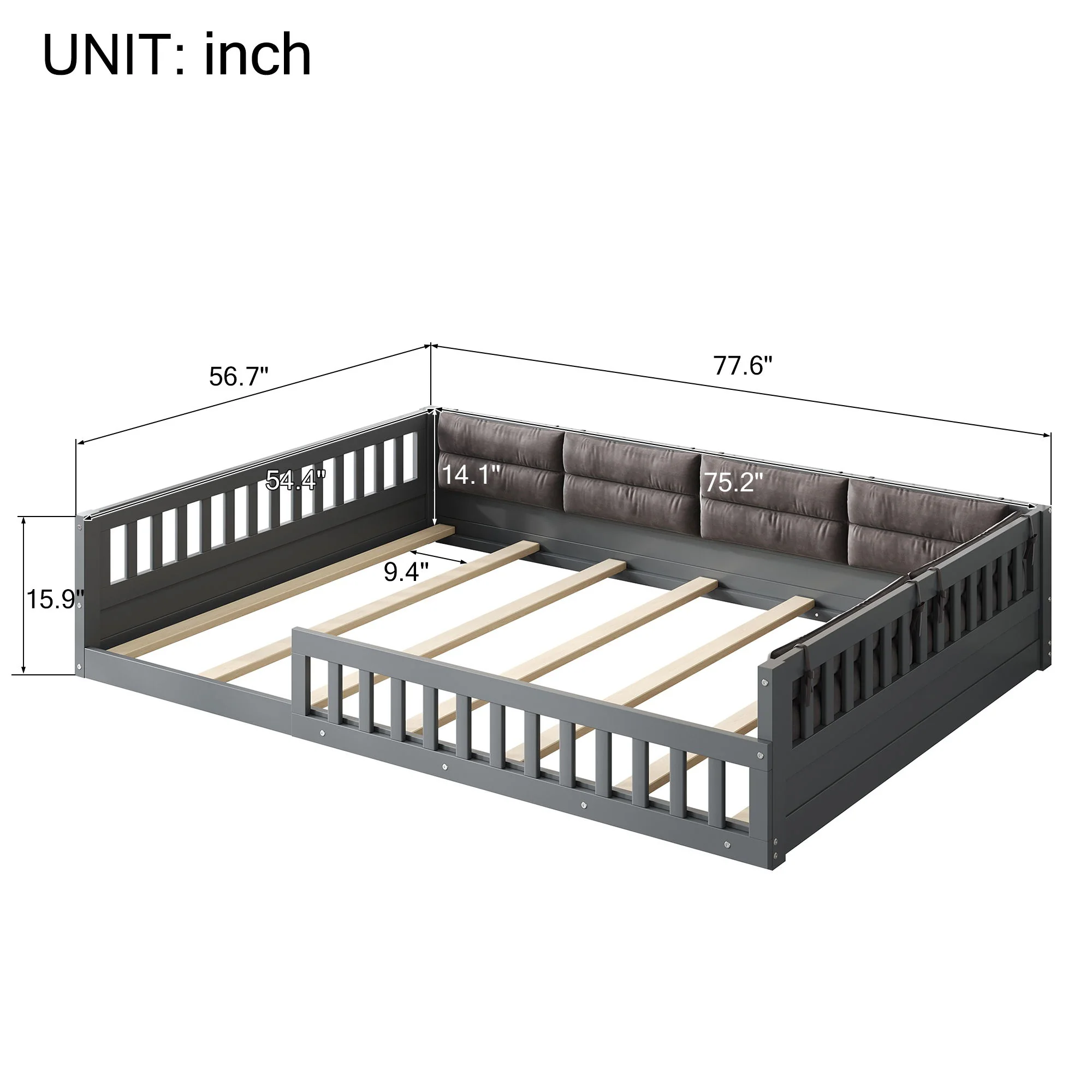 Upholstered Platform Bed With Guardrail And Pillow - Image 5