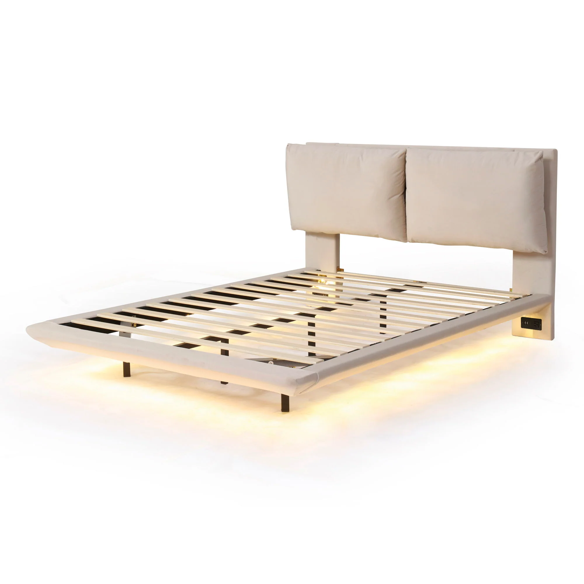 Upholstered Platform Bed With Sensor Light And 2 Large Backrests, With 2 Sets Of USB Port And Socket On Each Rear Bed Leg - Image 4
