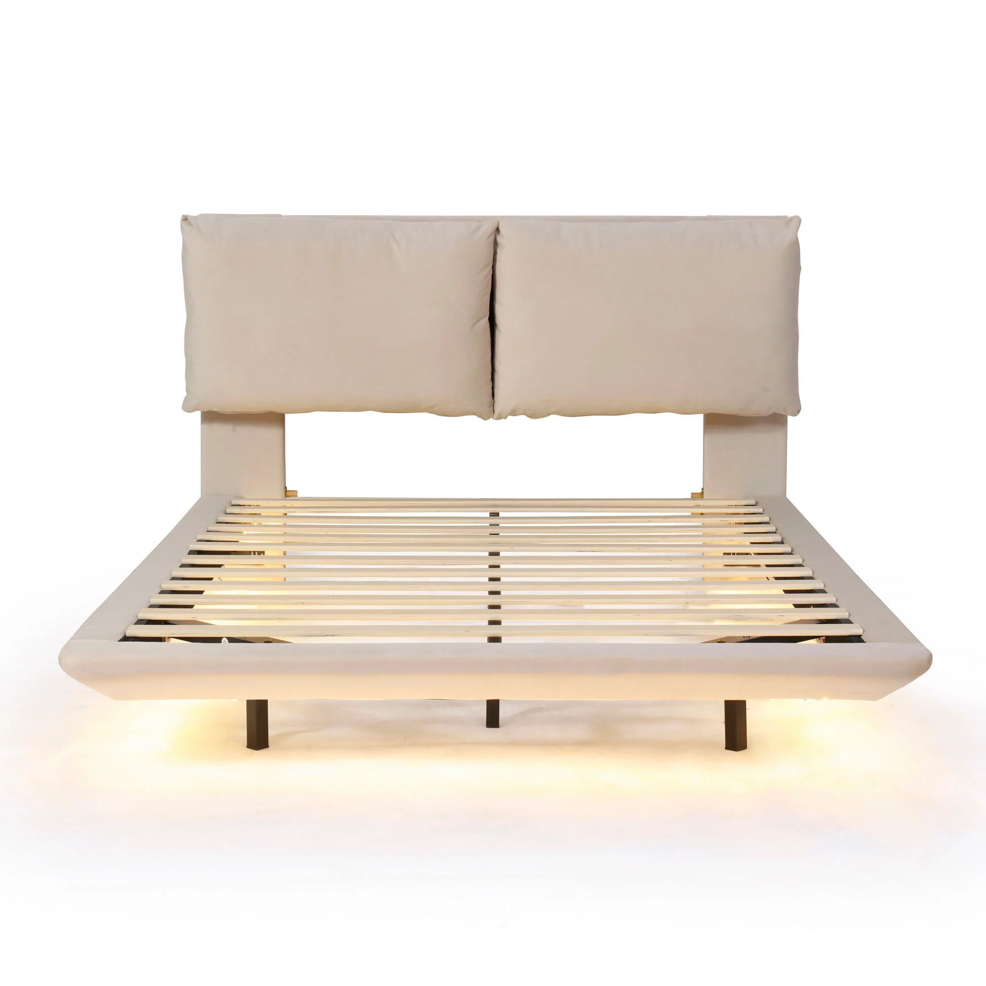 Upholstered Platform Bed With Sensor Light And 2 Large Backrests, With 2 Sets Of USB Port And Socket On Each Rear Bed Leg - Image 5