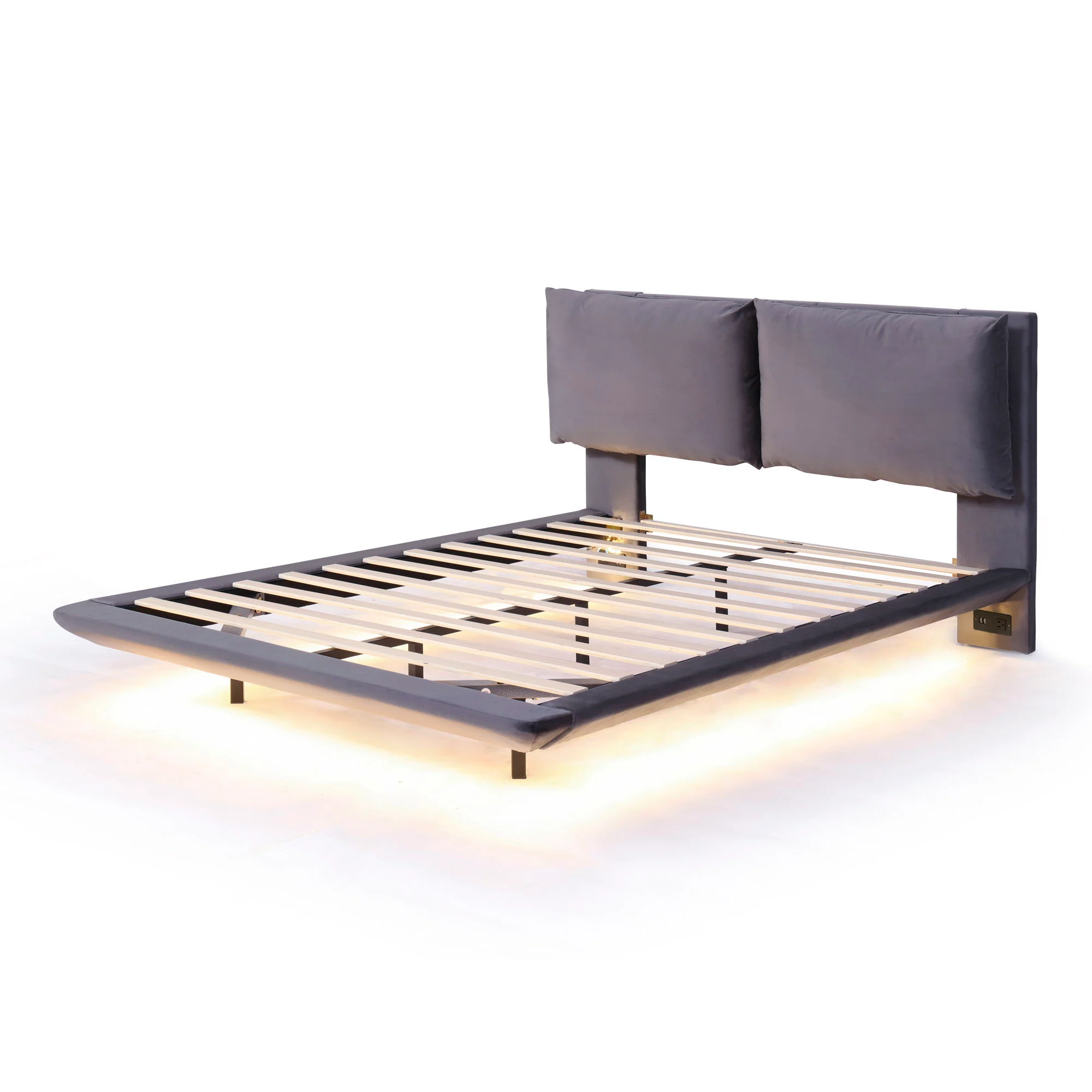 Upholstered Platform Bed With Sensor Light And 2 Large Backrests, With 2 Sets Of USB Port And Socket On Each Rear Bed Leg - Image 7