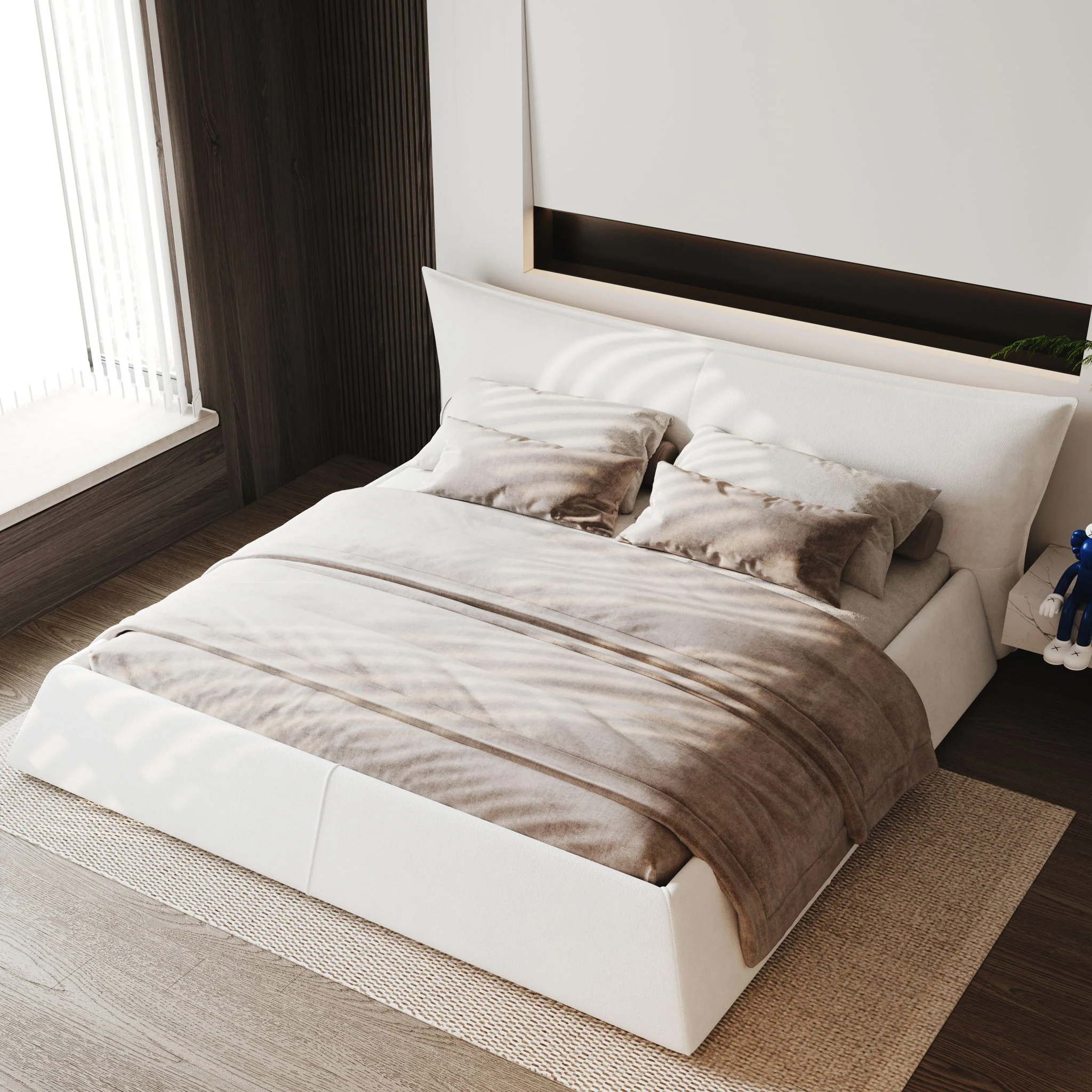 Upholstered Platform Bed With Special Shaped Headboard - Image 10