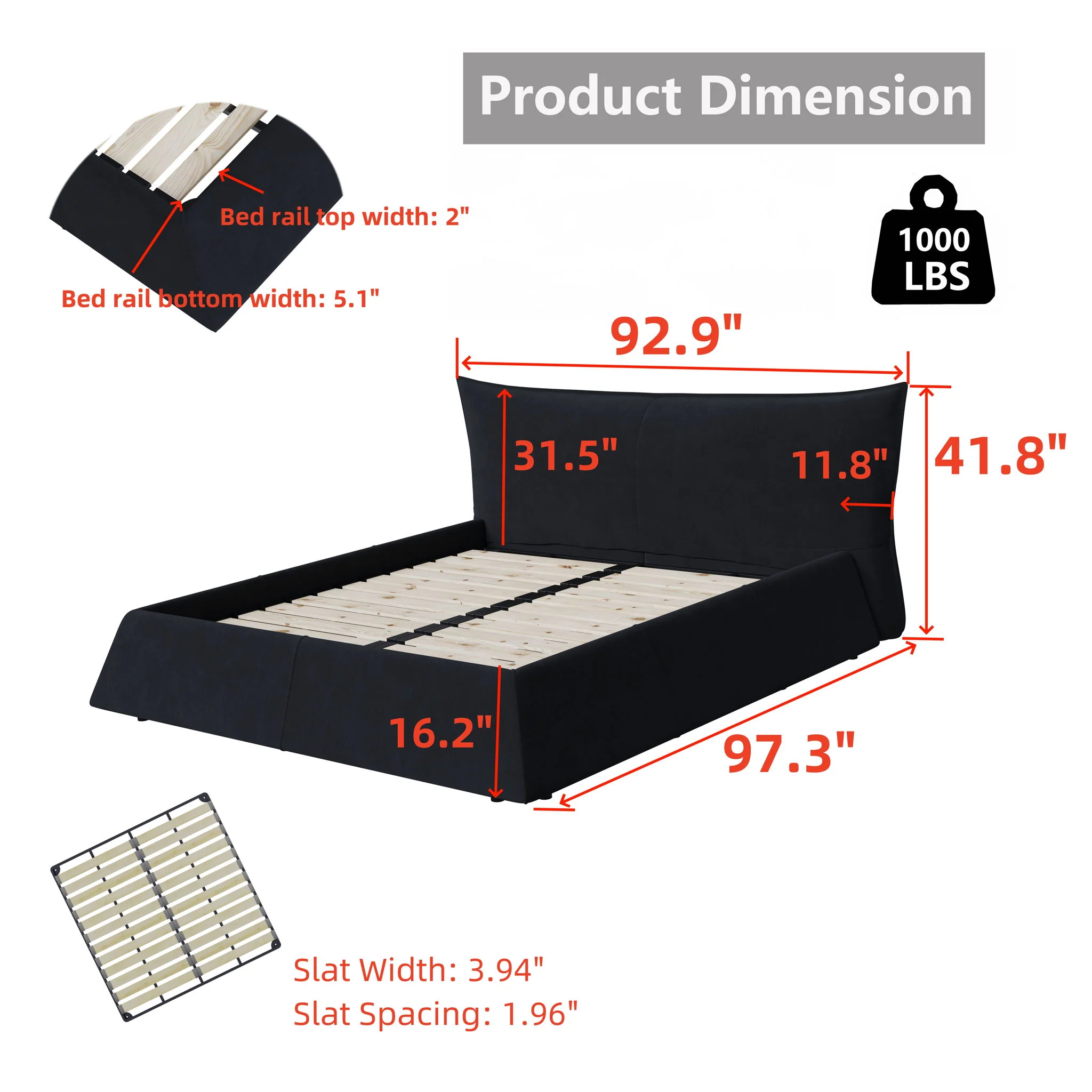 Upholstered Platform Bed With Special Shaped Headboard - Image 11