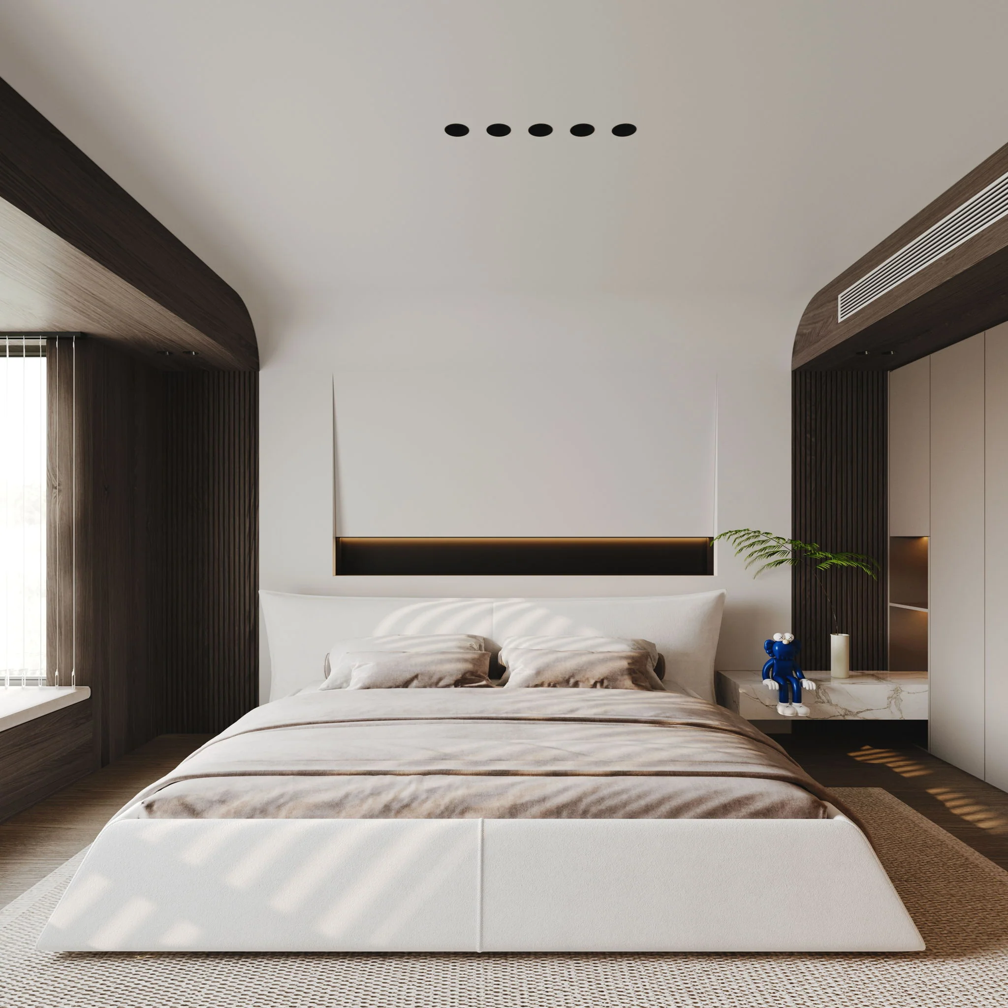 Upholstered Platform Bed With Special Shaped Headboard - Image 8