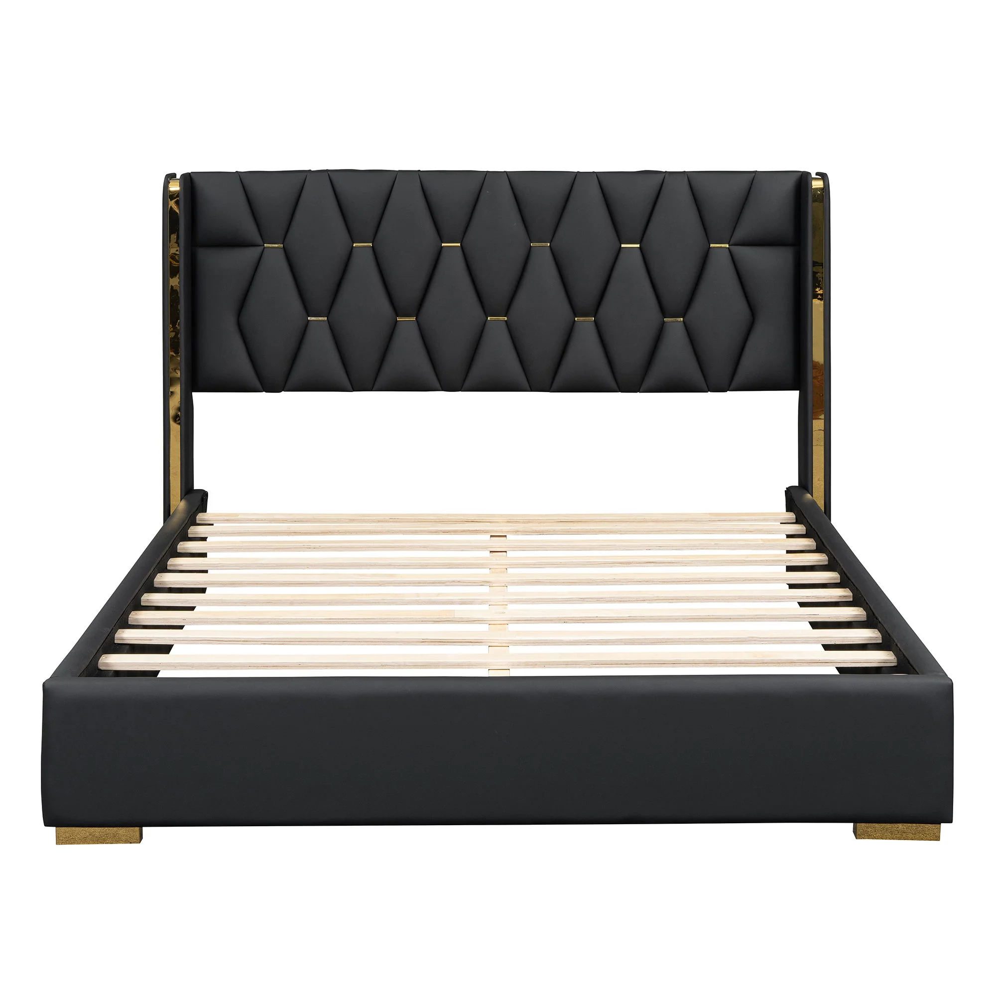 Upholstered Platform Bed With Strips - - Image 3