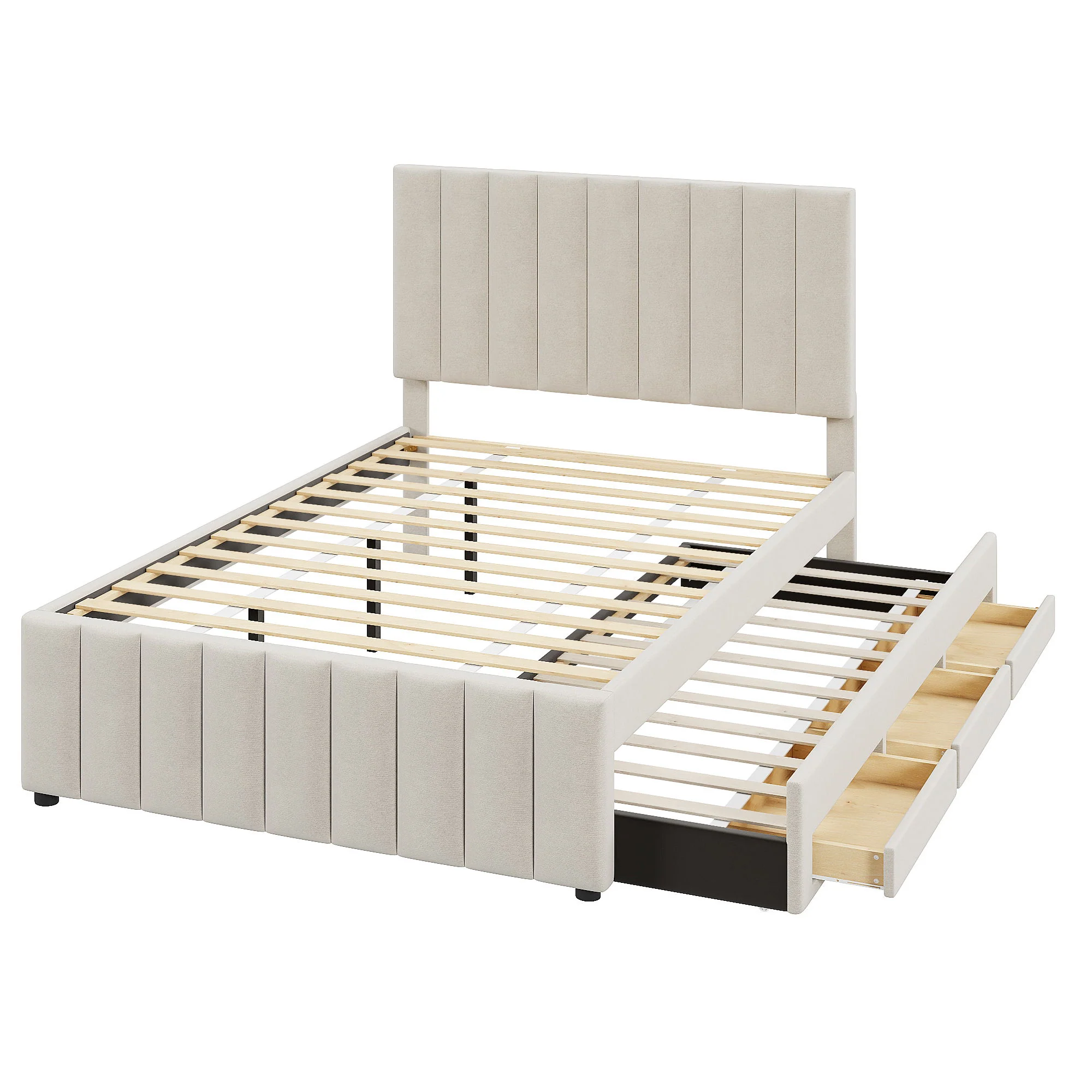 Upholstered Platform Bed With Twin Size Trundle And 3 Drawers - Image 6