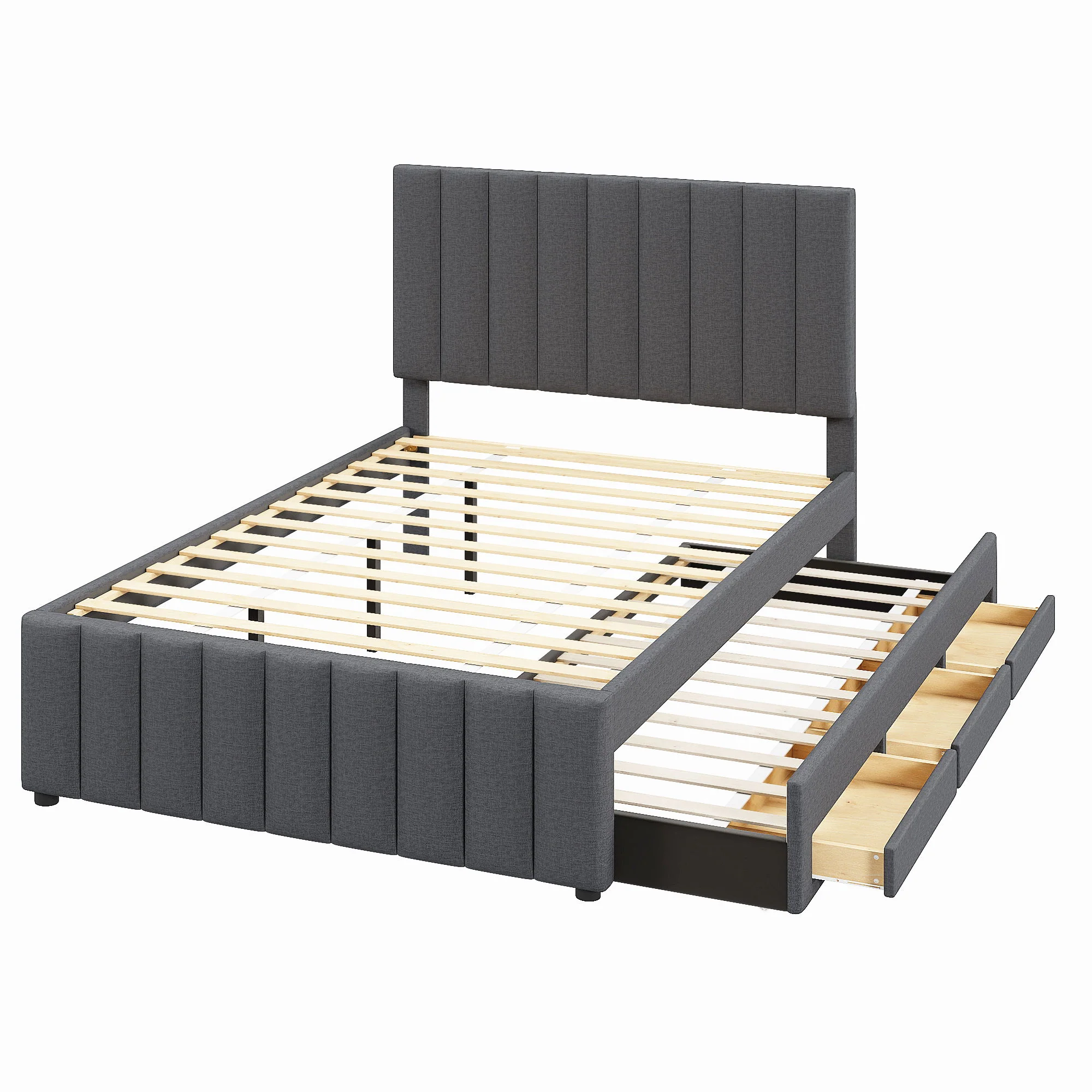 Upholstered Platform Bed With Twin Size Trundle And 3 Drawers - Image 8
