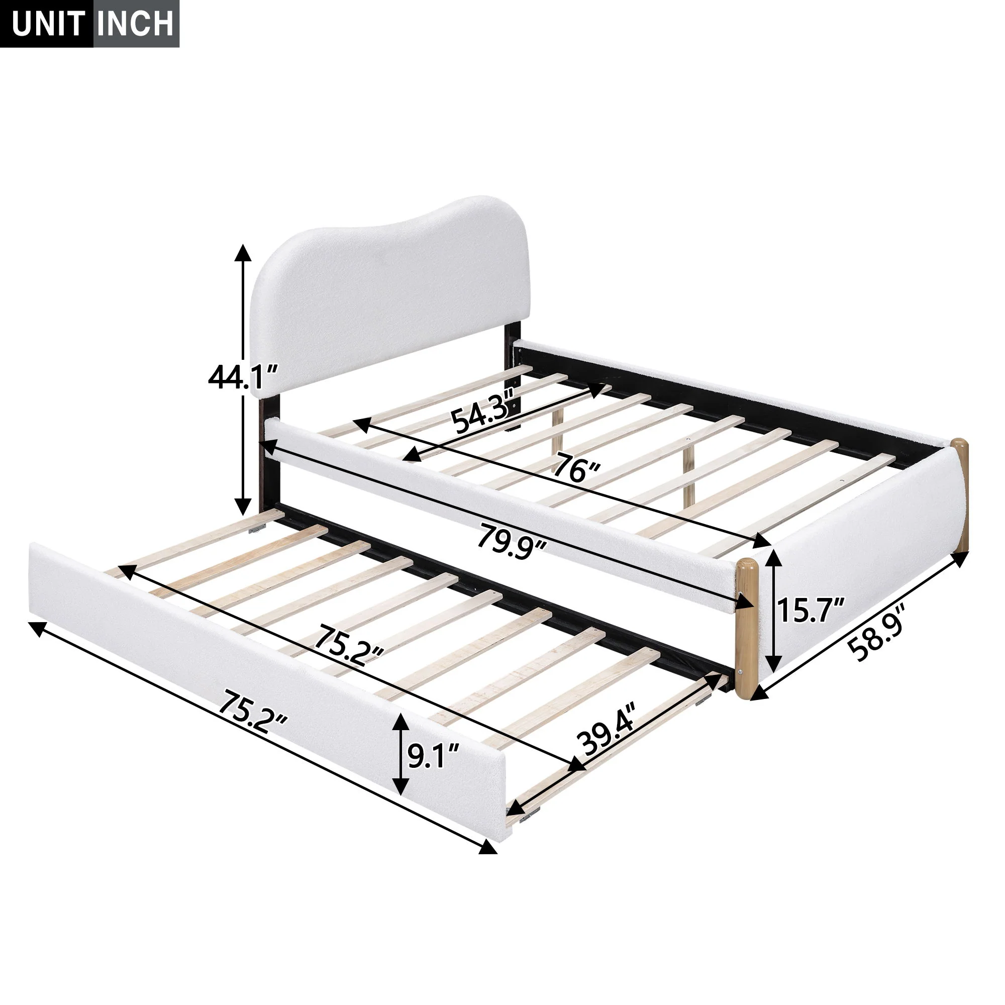 Upholstered Platform Bed With Wood Supporting Feet And Trundle - Image 11