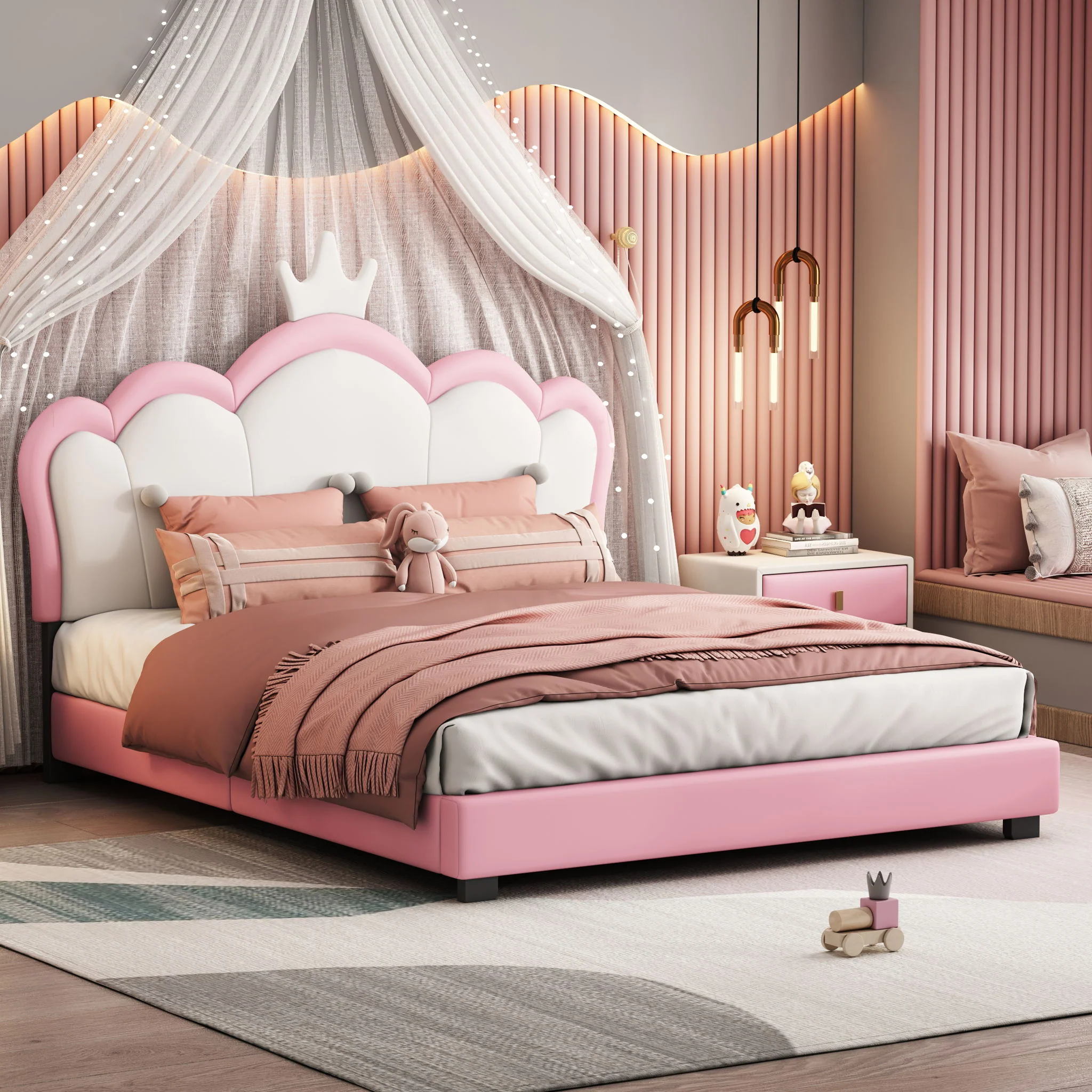 Upholstered Princess Platform Bed With Crown Headboard - Image 12