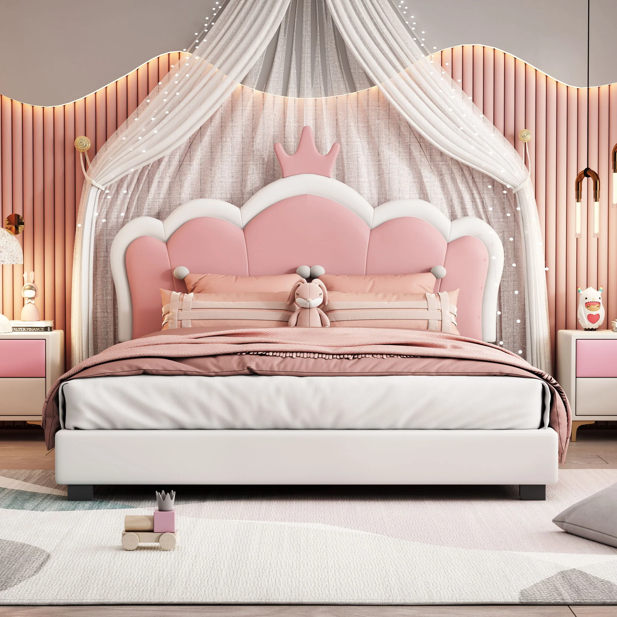 Upholstered Princess Platform Bed With Crown Headboard - Image 3