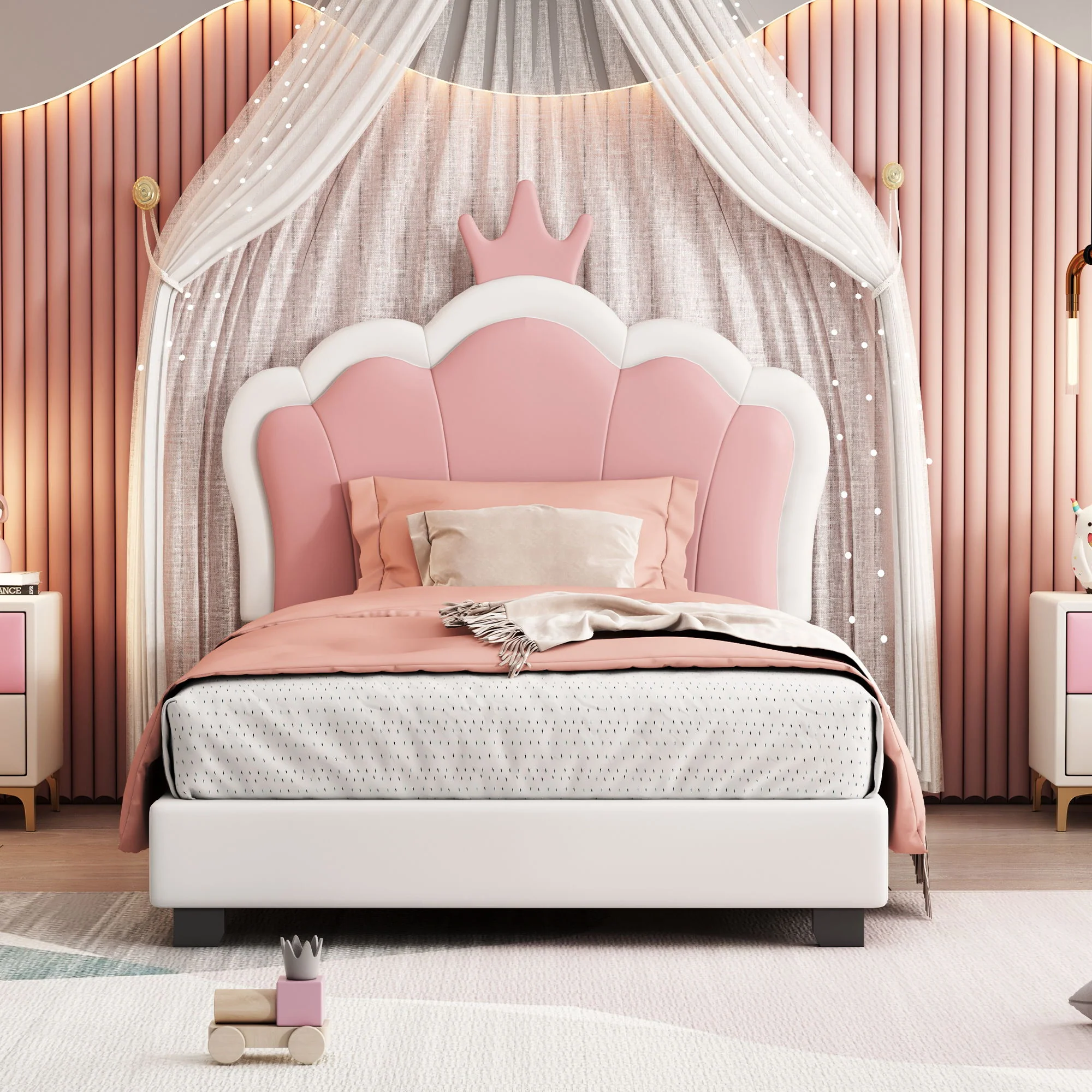 Upholstered Princess Platform Bed With Crown Headboard - Image 4