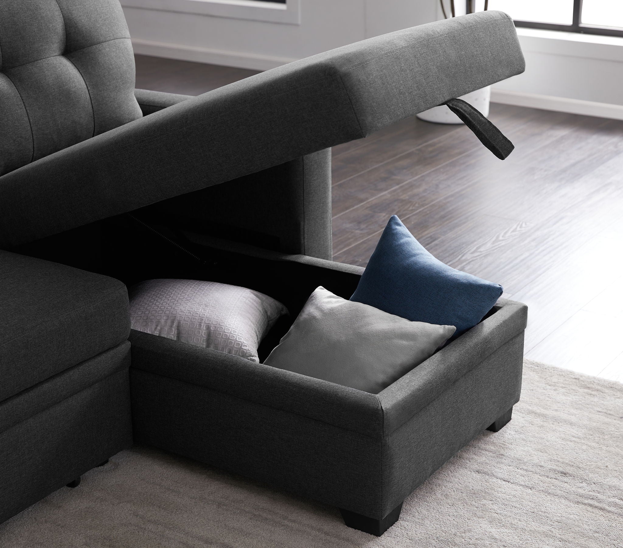 Upholstered Pull Out Sectional Sofa With Chaise - Image 10