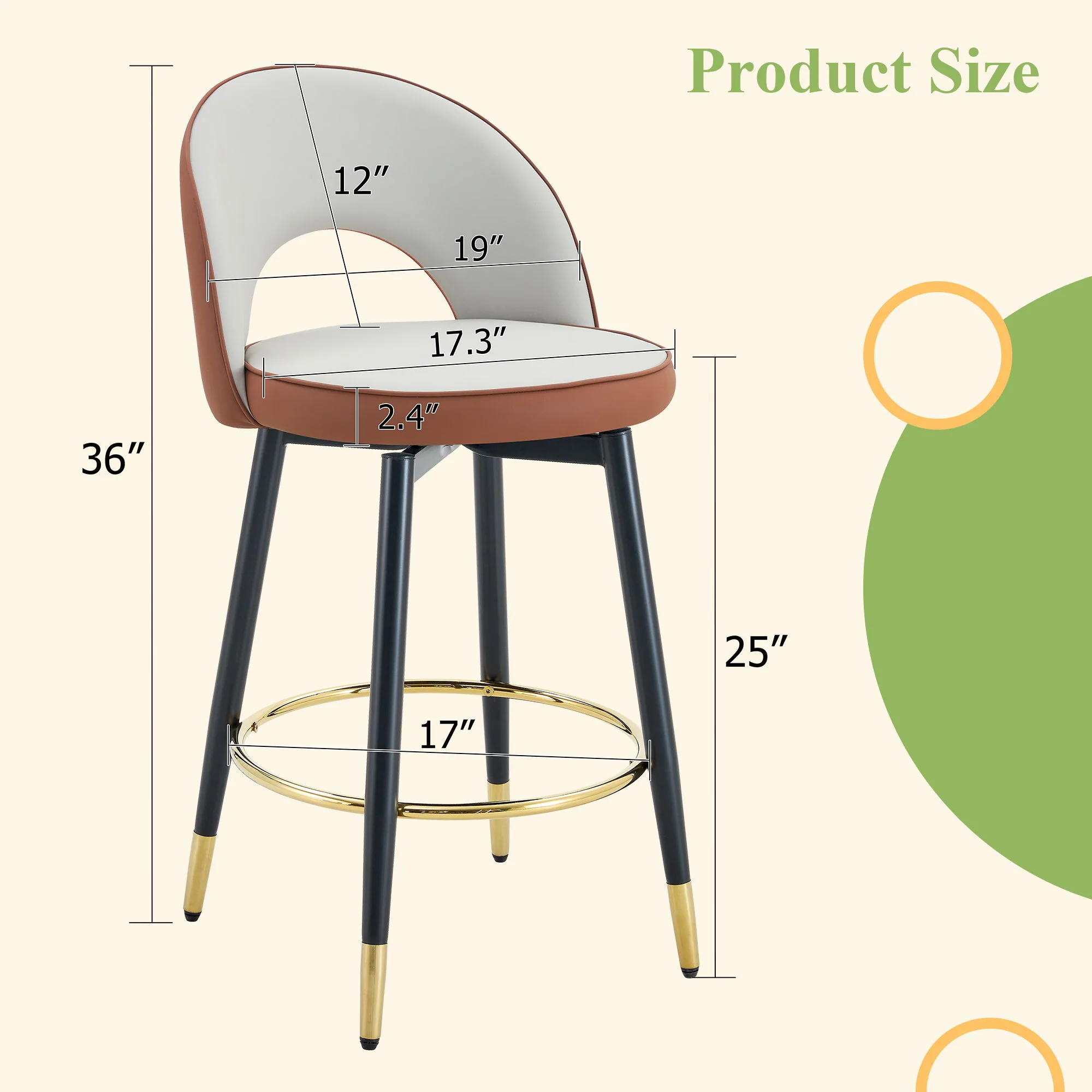 Upholstered Rotatable Bar Chair With Metal Legs For Dining Room - Image 5