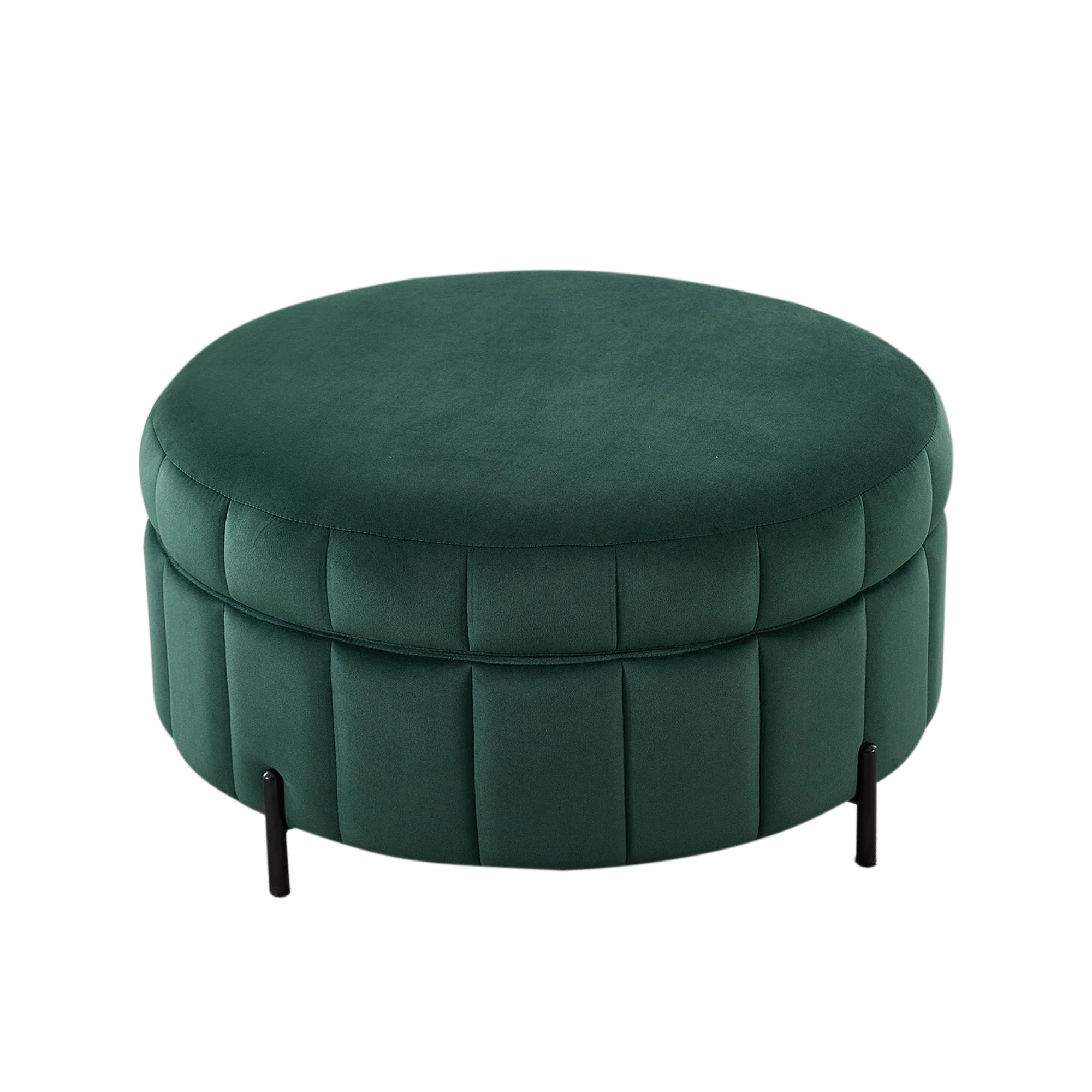 Upholstered Round Ottoman With Reversible Lid, Channel Tufted Pumpkin Shape - Image 2