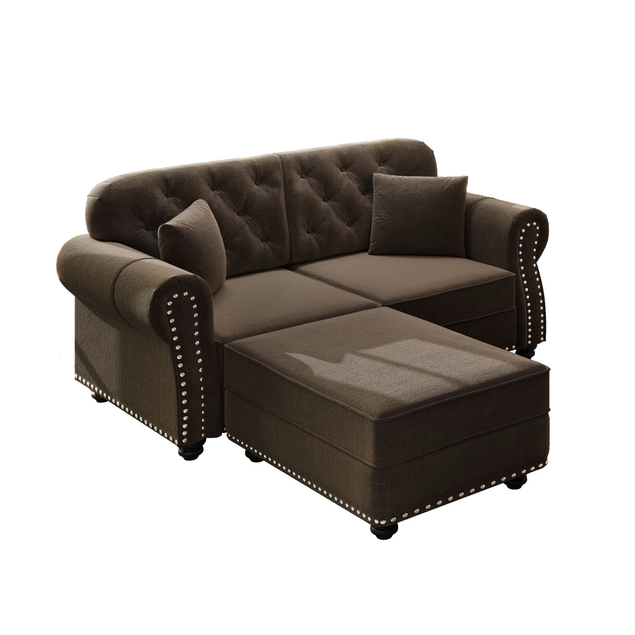 Upholstered Sofa Set With Nailhead Trim And Rolled Armrests, Includes Pillows - Image 2