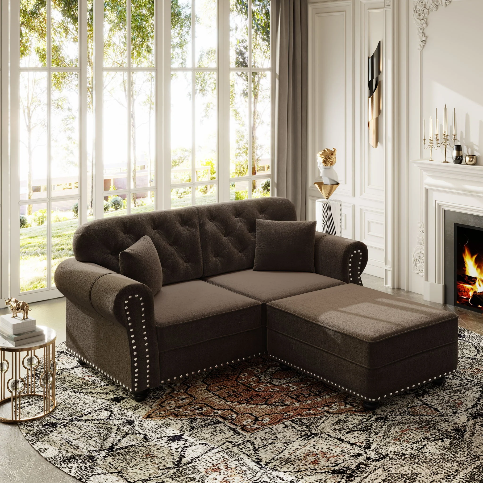 Upholstered Sofa Set With Nailhead Trim And Rolled Armrests, Includes Pillows - Image 33