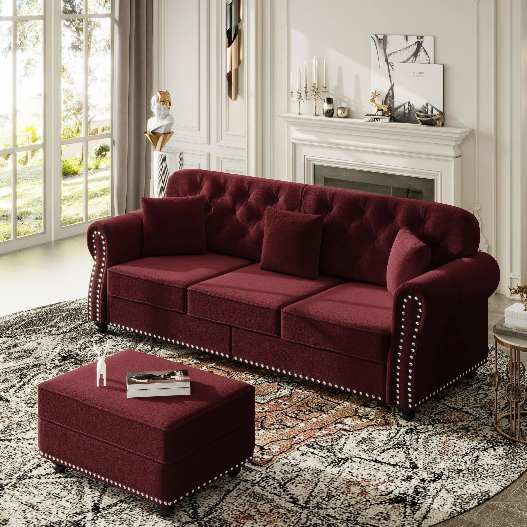 Upholstered Sofa Set With Nailhead Trim And Rolled Armrests, Includes Pillows - Image 36