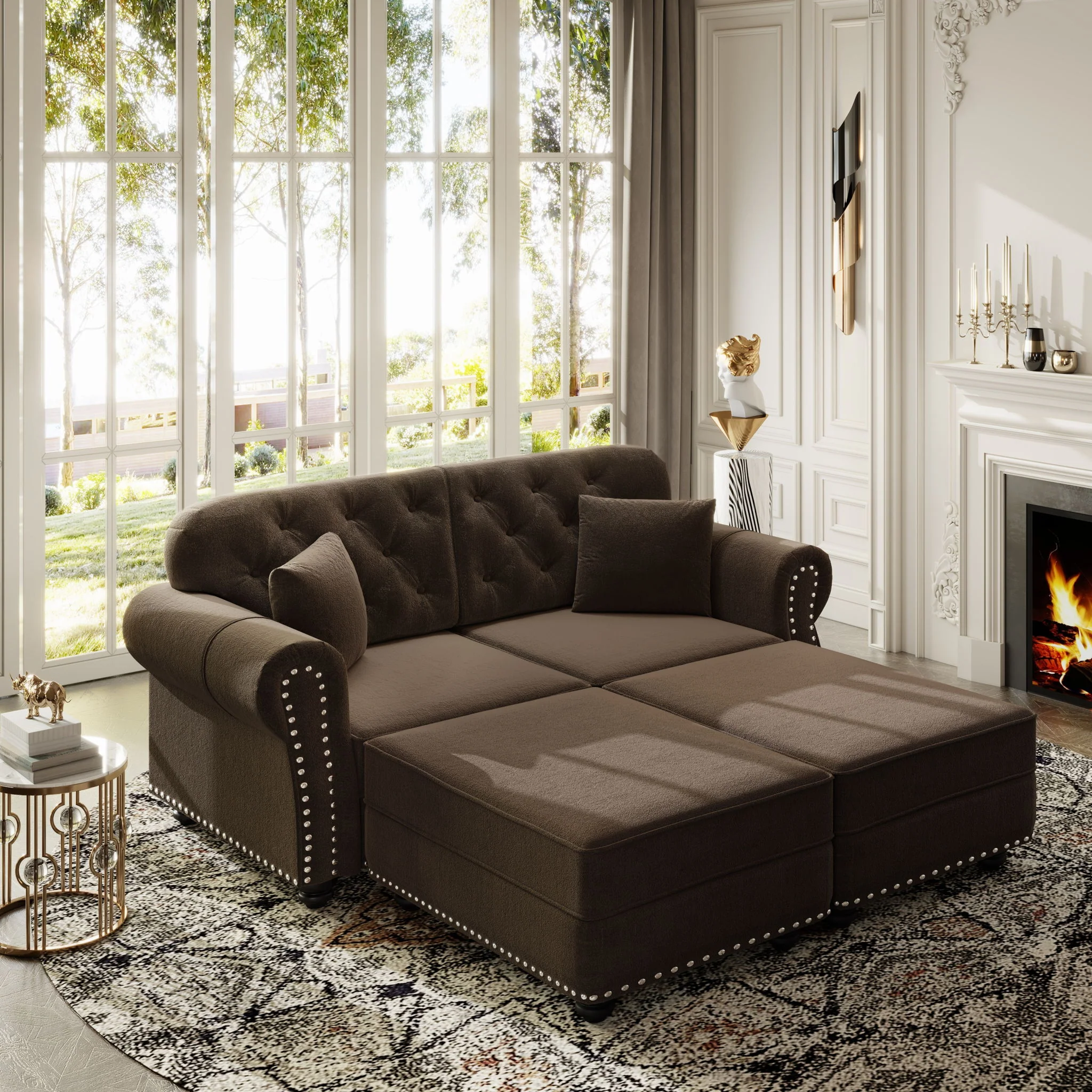 Upholstered Sofa Set With Nailhead Trim And Rolled Armrests, Includes Pillows - Image 41