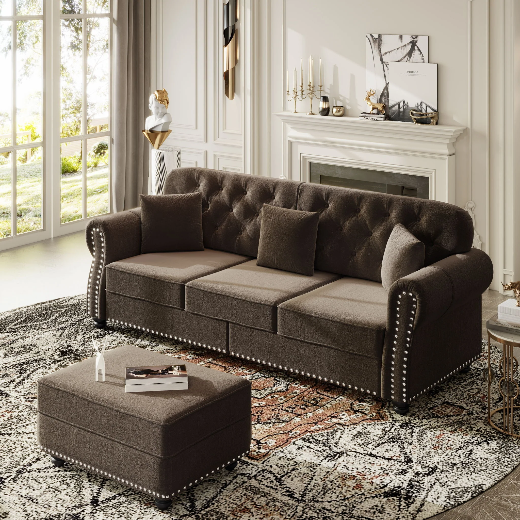 Upholstered Sofa Set With Nailhead Trim And Rolled Armrests, Includes Pillows - Image 48