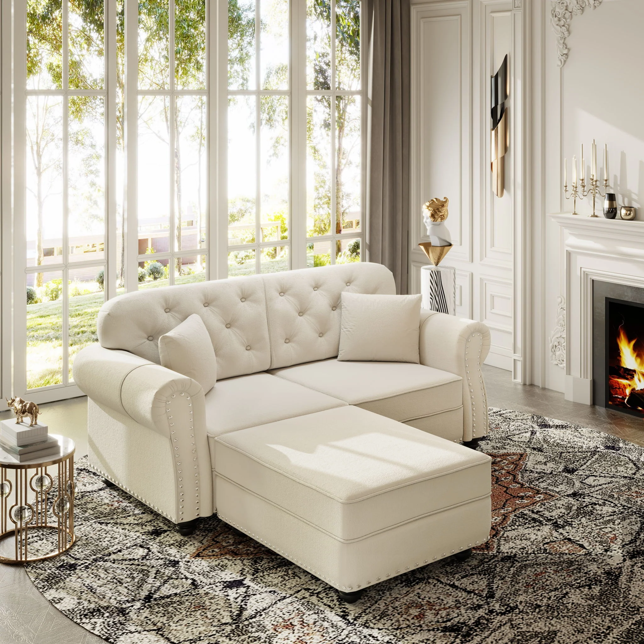 Upholstered Sofa Set With Nailhead Trim And Rolled Armrests, Includes Pillows - Image 56