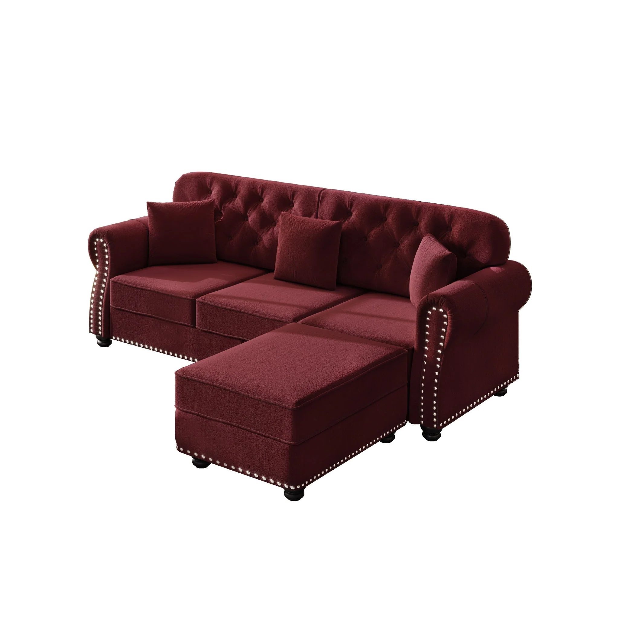 Upholstered Sofa Set With Nailhead Trim And Rolled Armrests, Includes Pillows - Image 6