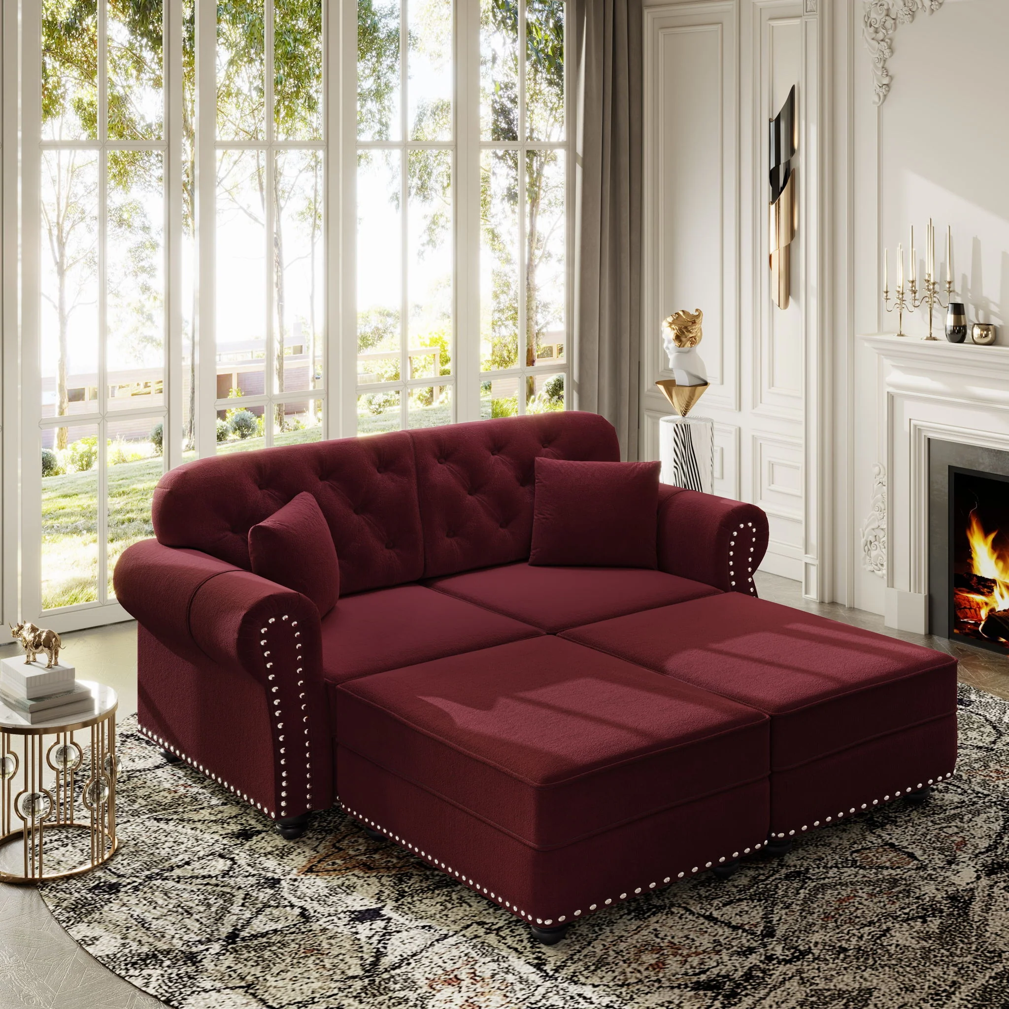 Upholstered Sofa Set With Nailhead Trim And Rolled Armrests, Includes Pillows - Image 69