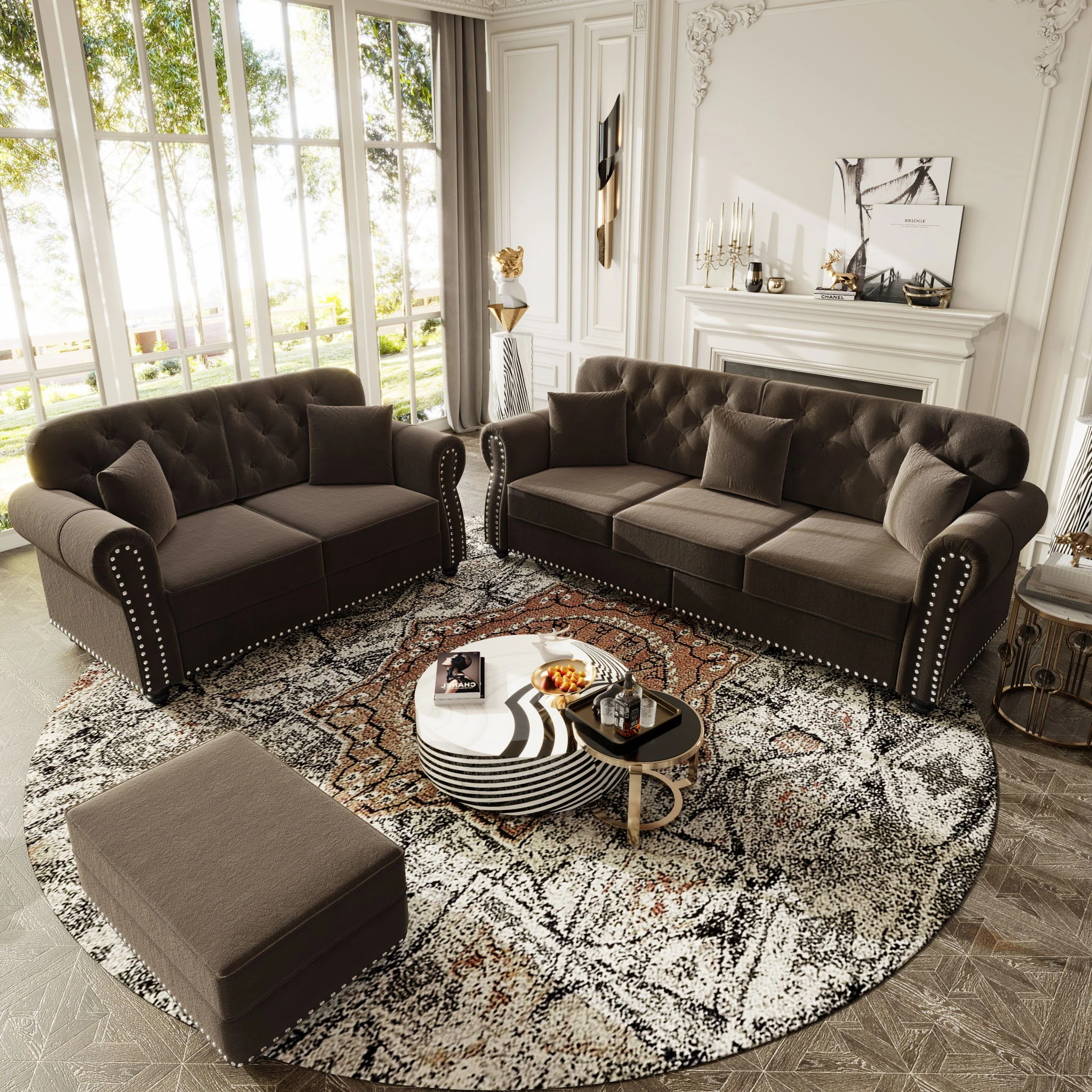 Upholstered Sofa Set With Nailhead Trim And Rolled Armrests, Includes Pillows - Image 70