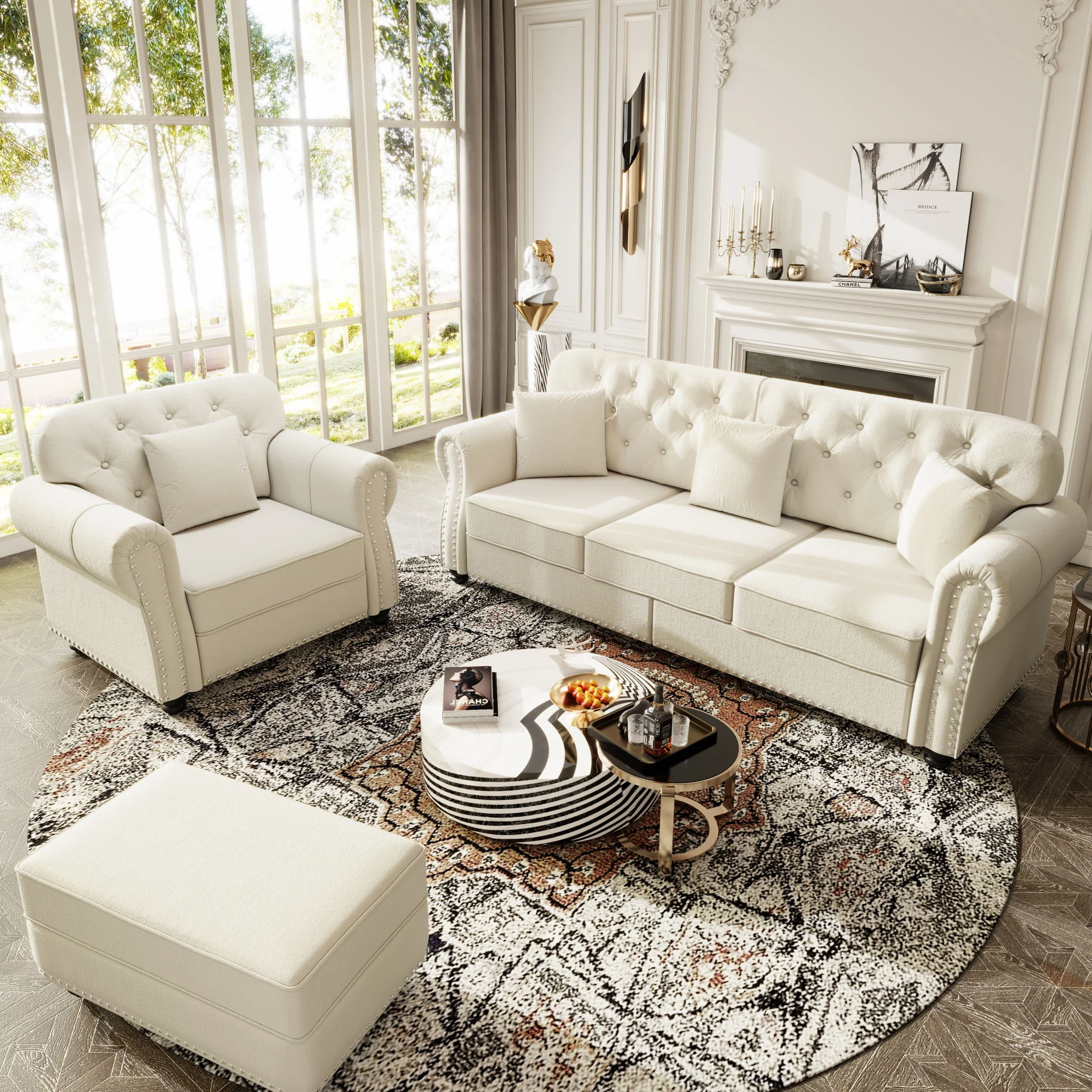 Upholstered Sofa Set With Nailhead Trim And Rolled Armrests, Includes Pillows - Image 71