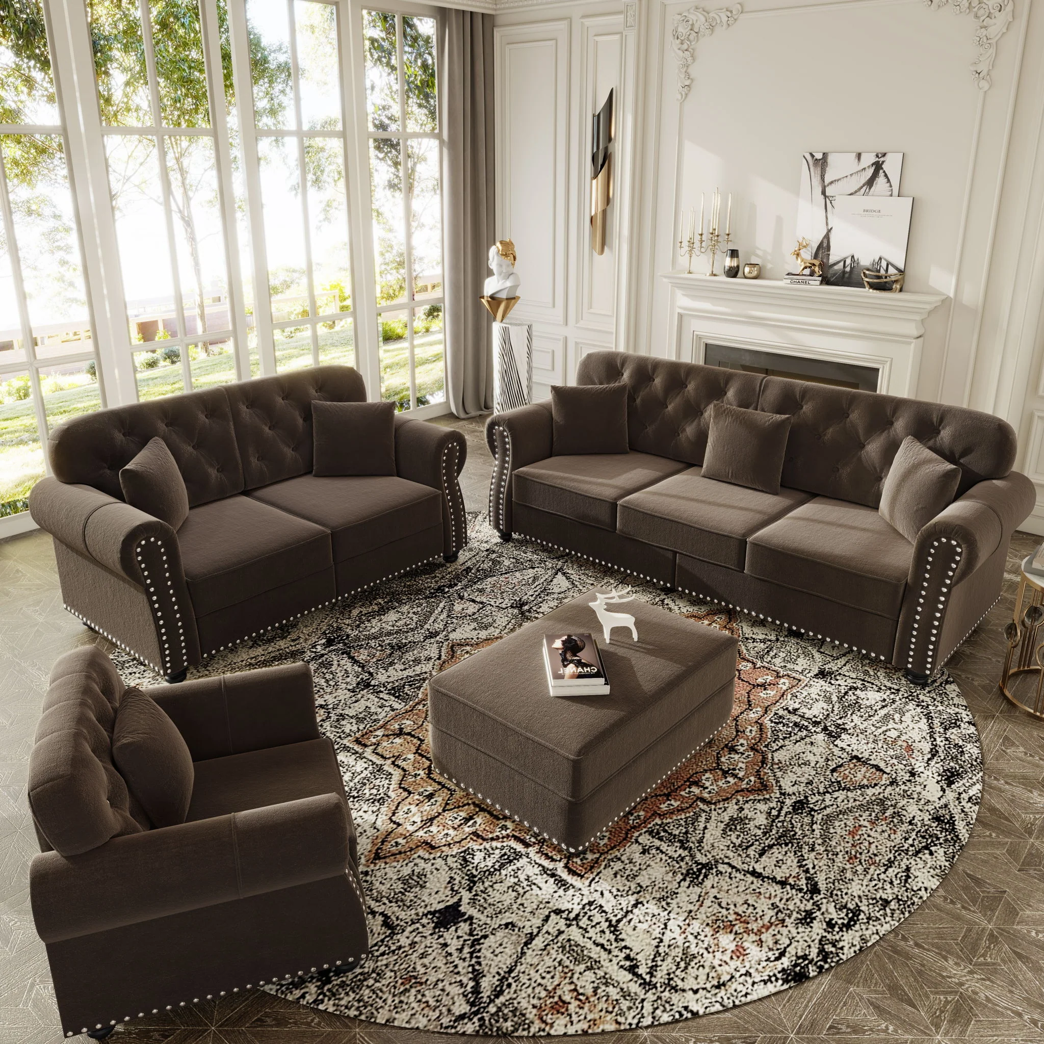Upholstered Sofa Set With Nailhead Trim And Rolled Armrests, Includes Pillows - Image 78