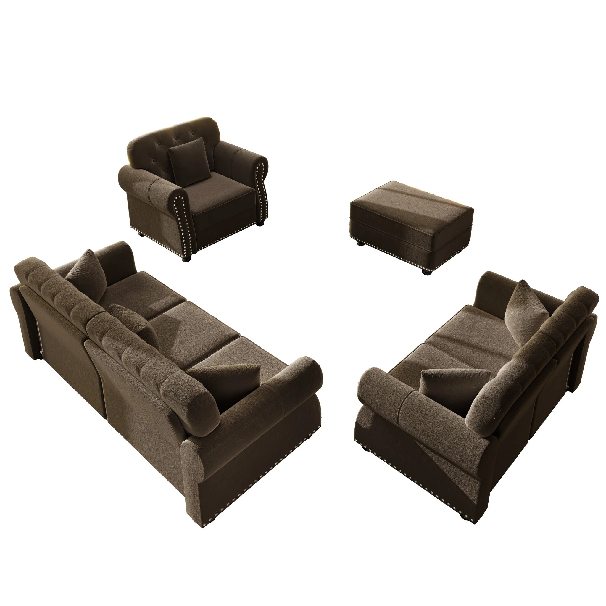 Upholstered Sofa Set With Nailhead Trim And Rolled Armrests, Includes Pillows - Image 8