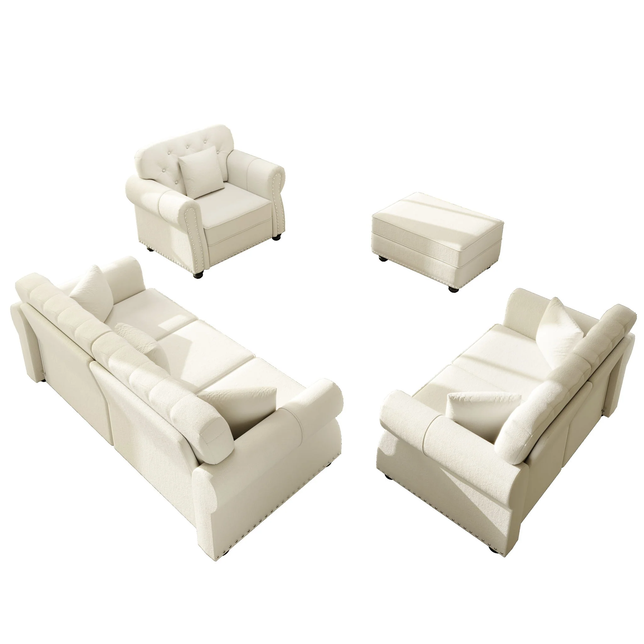 Upholstered Sofa Set With Nailhead Trim And Rolled Armrests, Includes Pillows - Image 9