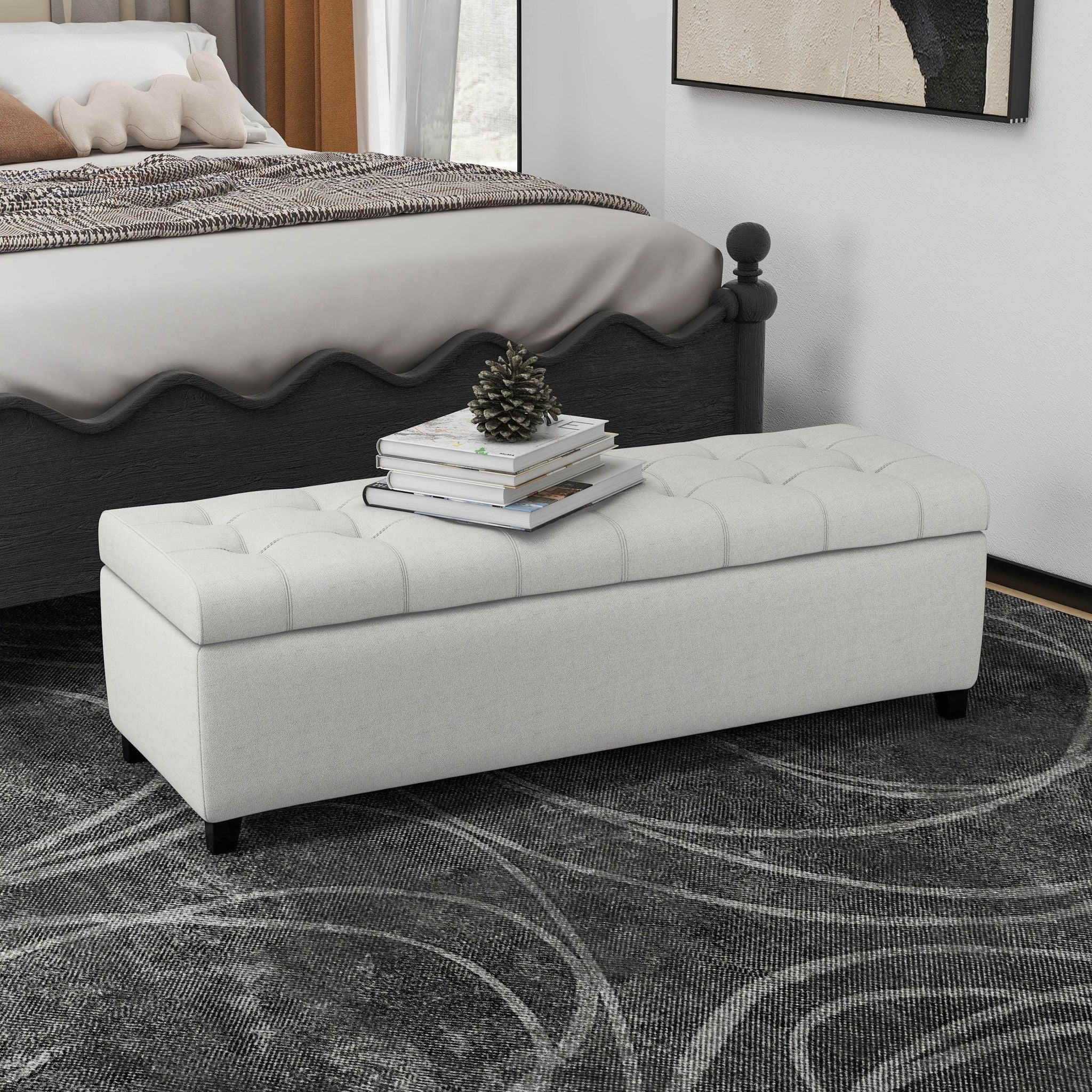 Upholstered Storage Ottoman Bench, Foot Rest For Bedroom - Image 12