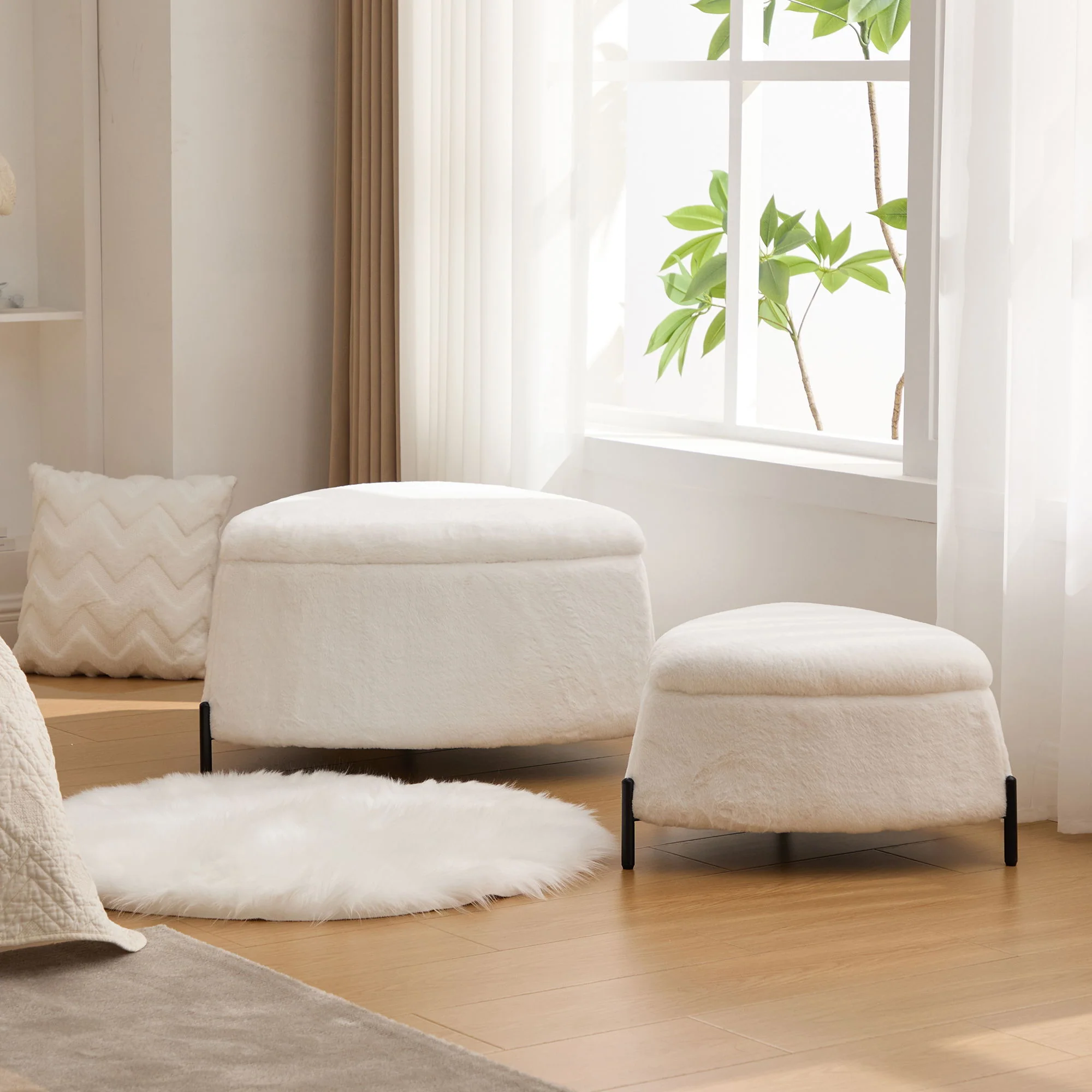 Upholstered Storage Ottoman Set With Reversible Lid - Image 6
