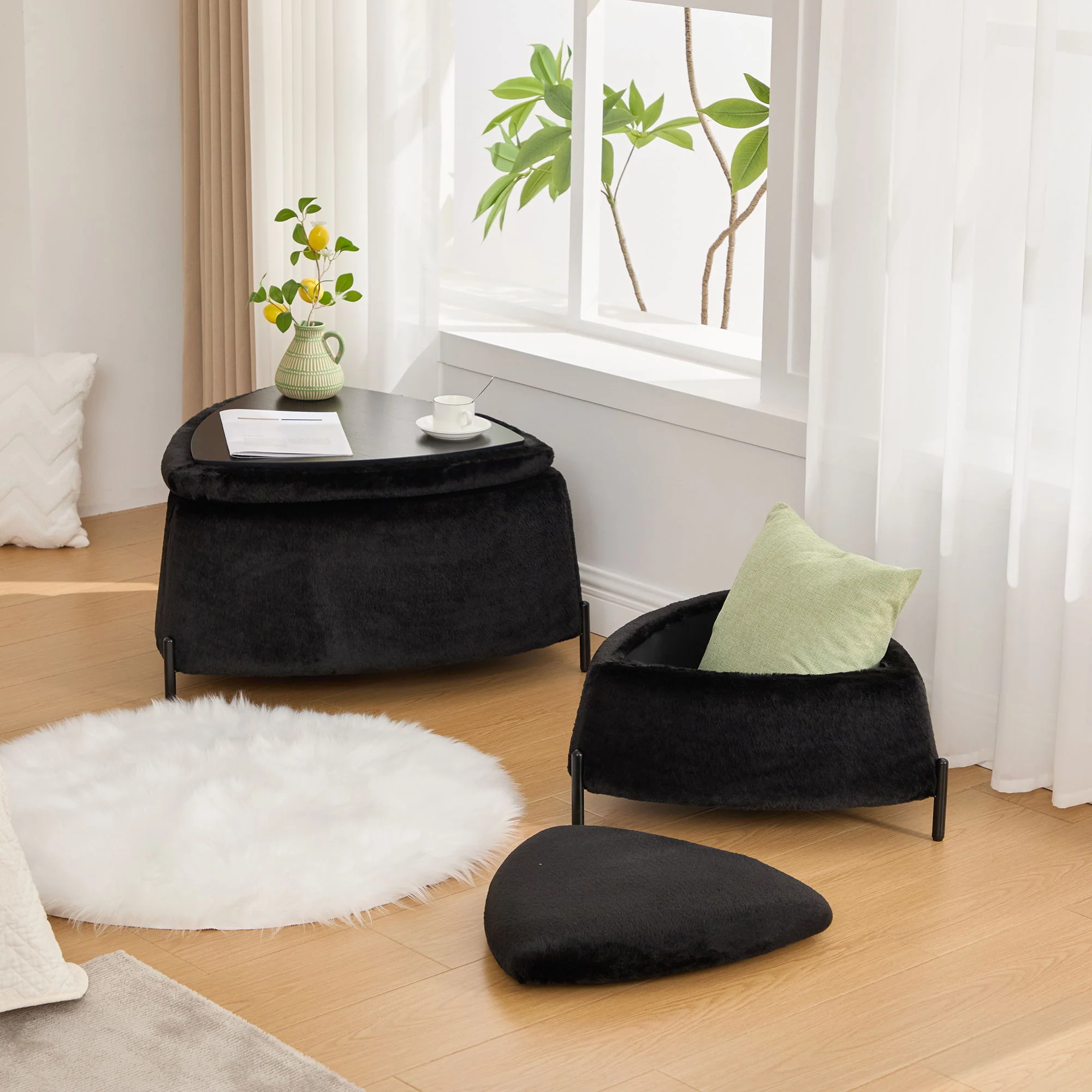 Upholstered Storage Ottoman Set With Reversible Lid - Image 8