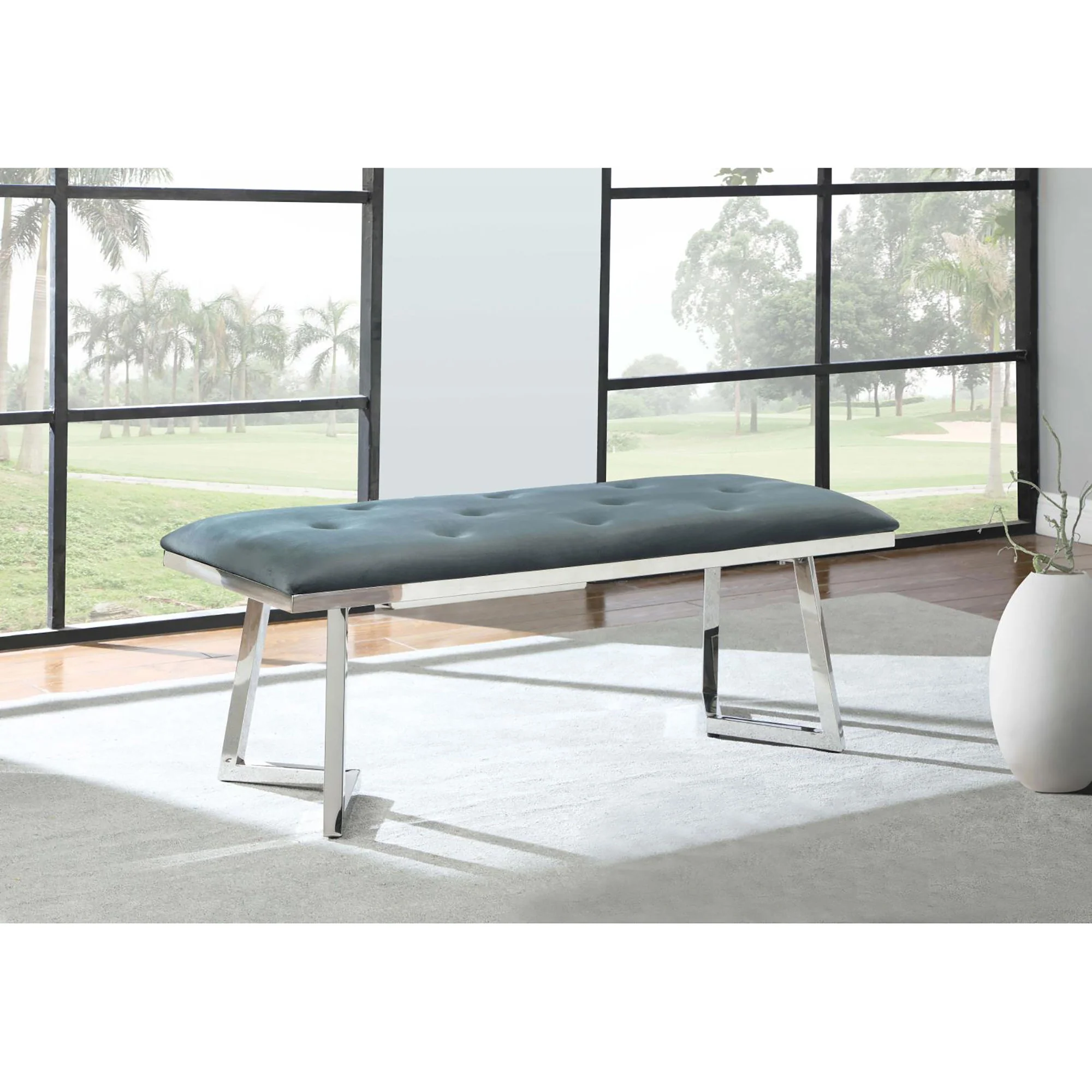 Upholstered Tufted Bench - Gray - Image 4