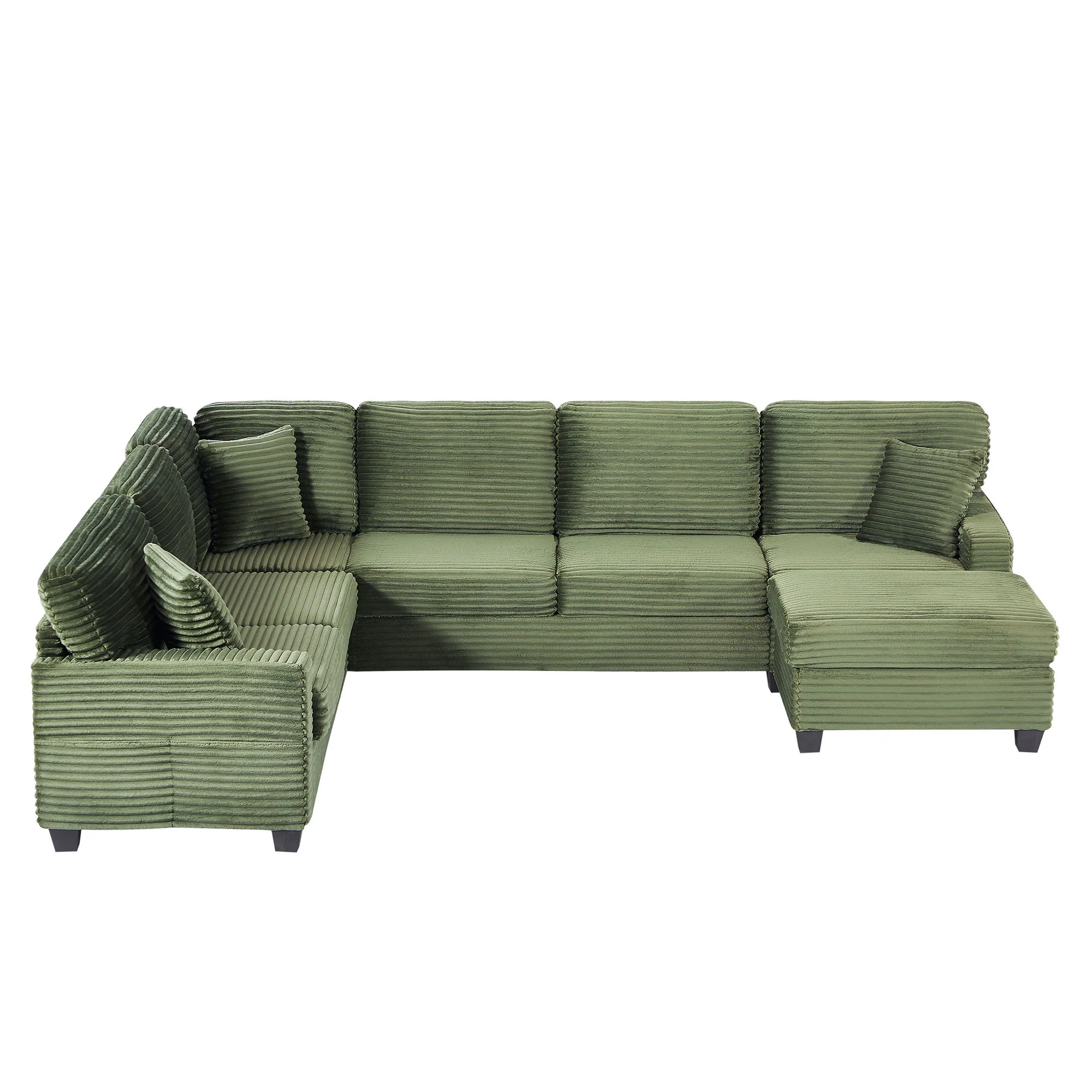 Upholstered U-Shaped Sectional Sofa With Movable Ottoman And Side Storage Pockets - Image 3