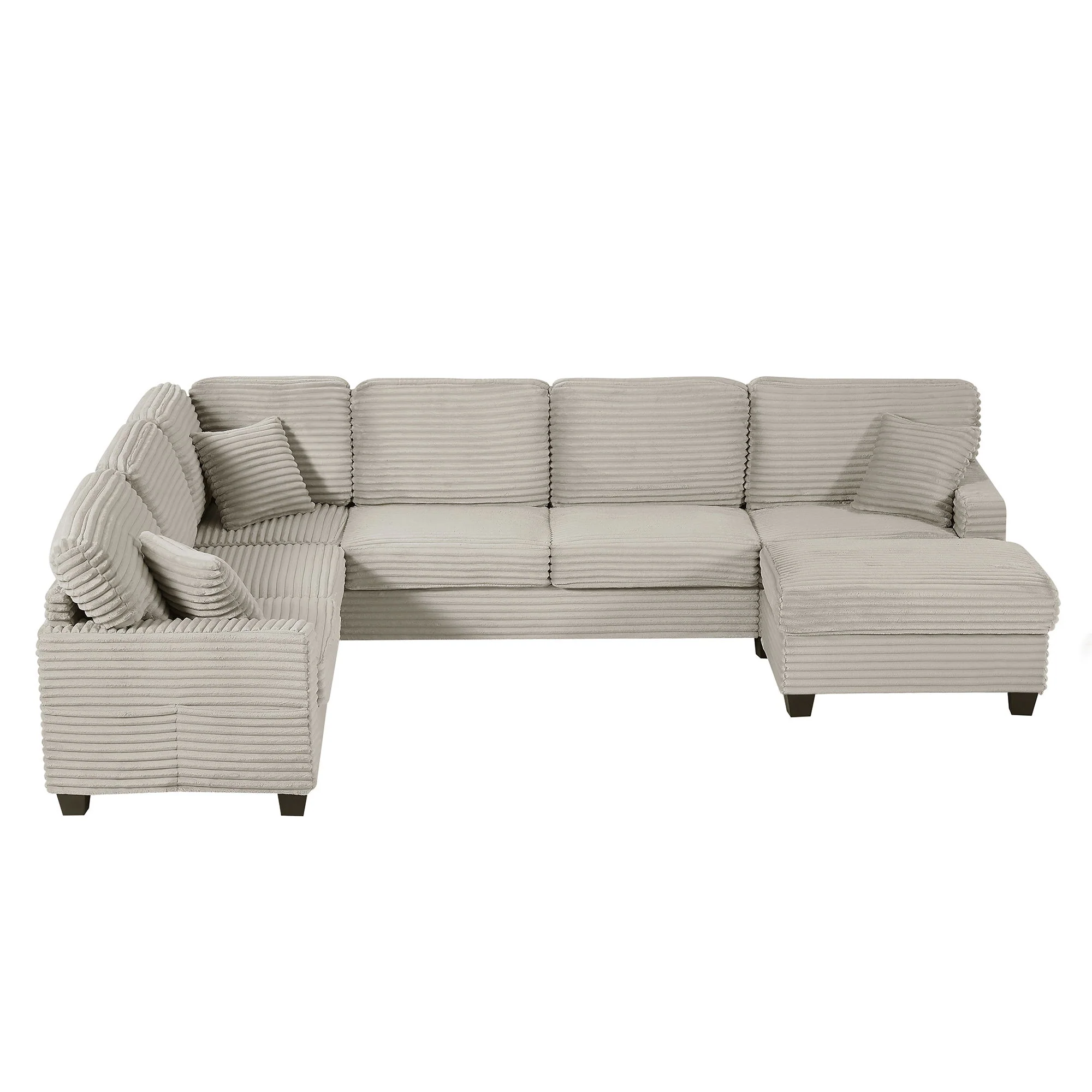 Upholstered U-Shaped Sectional Sofa With Movable Ottoman And Side Storage Pockets - Image 4